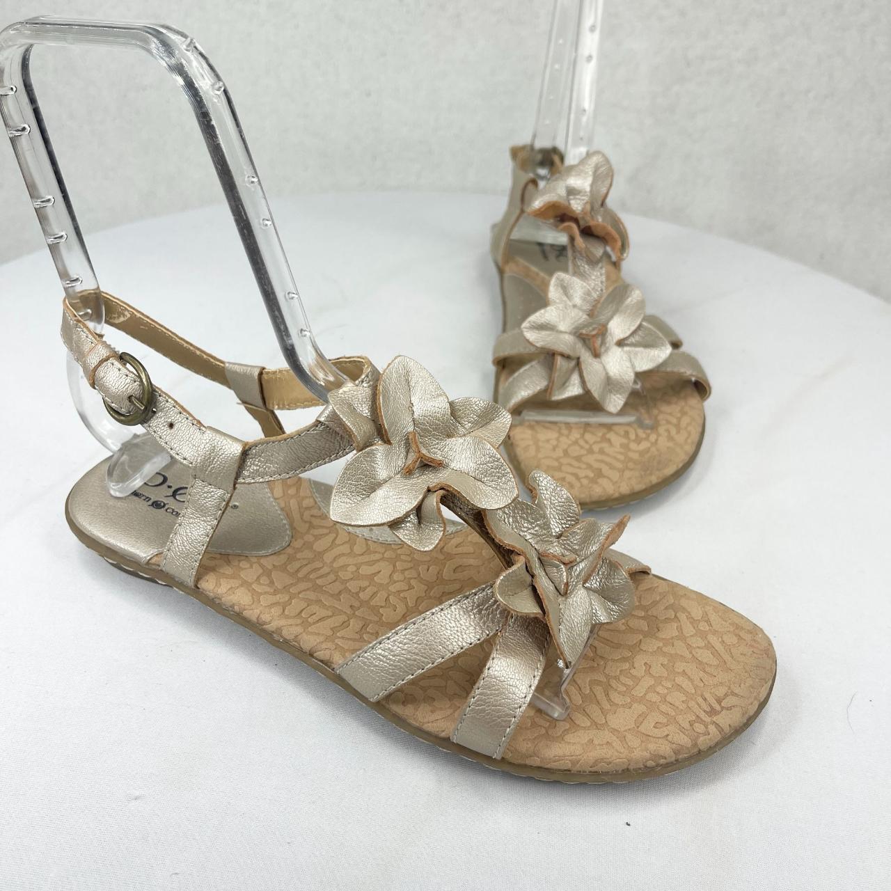 B.O.C. Womens Gold Leather Floral Sandals Adjustable... - Depop