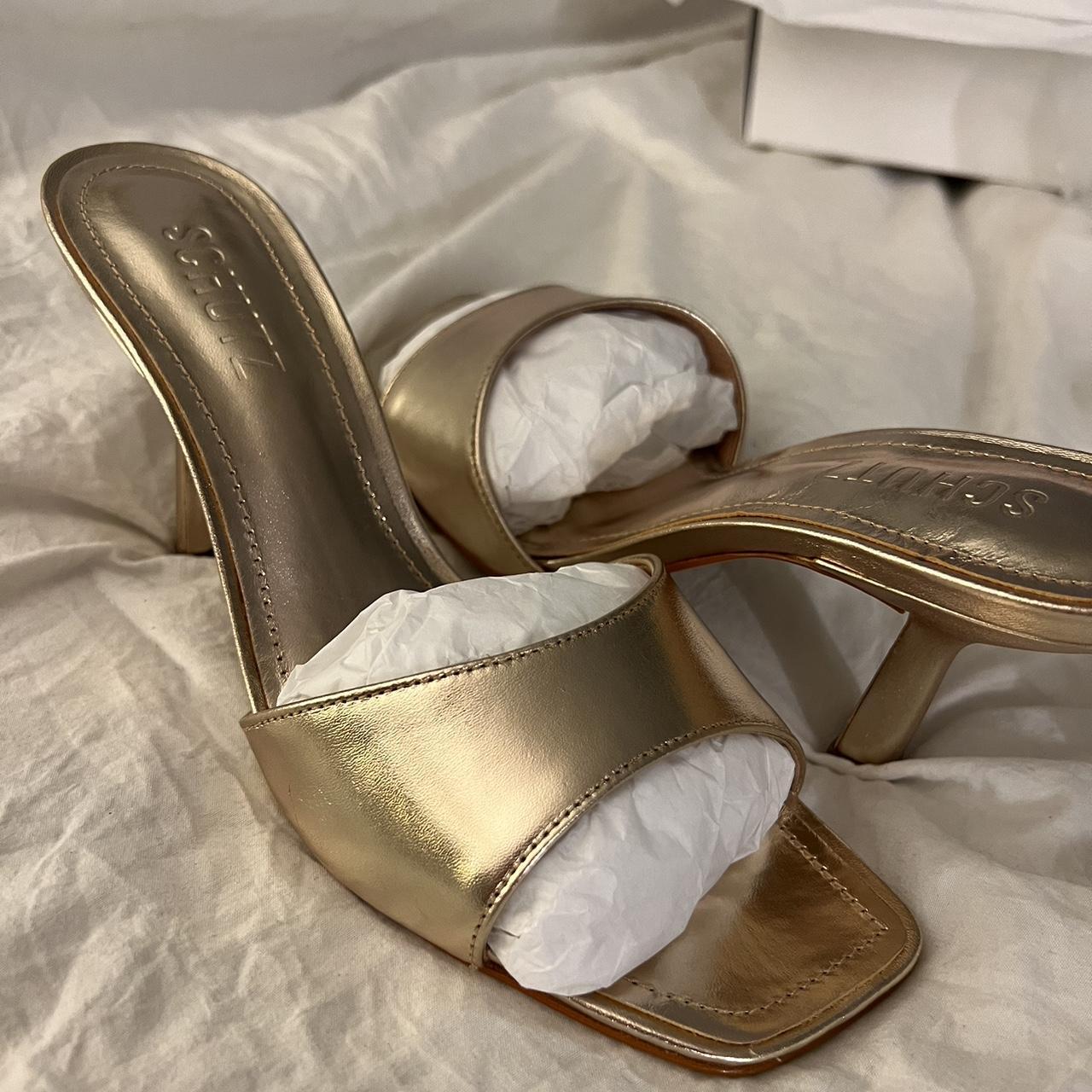 Schutz Posseni Gold Metallic Leather Sandal Depop