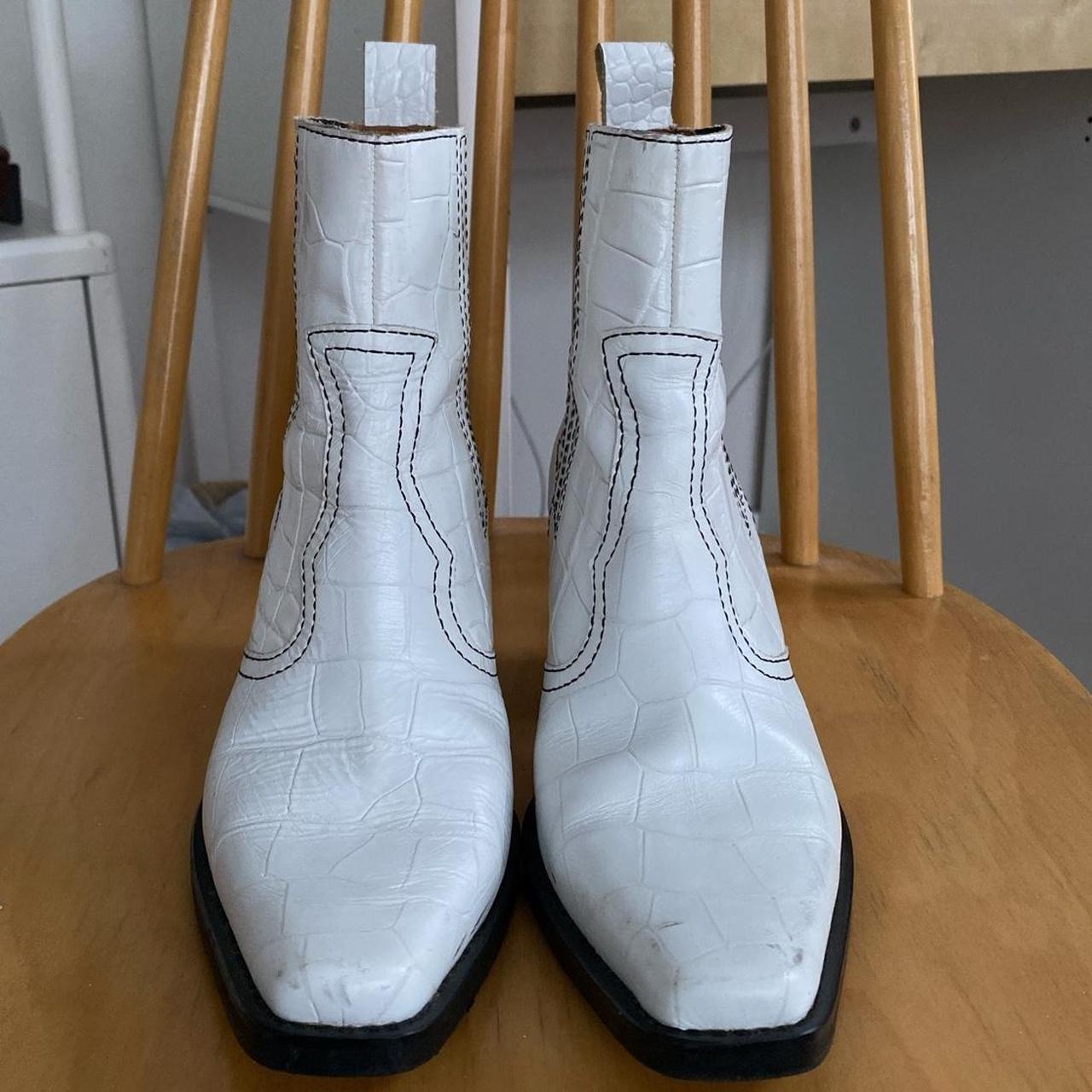 Ganni Leather Western Ankle Boots in white Size Depop - Main Image