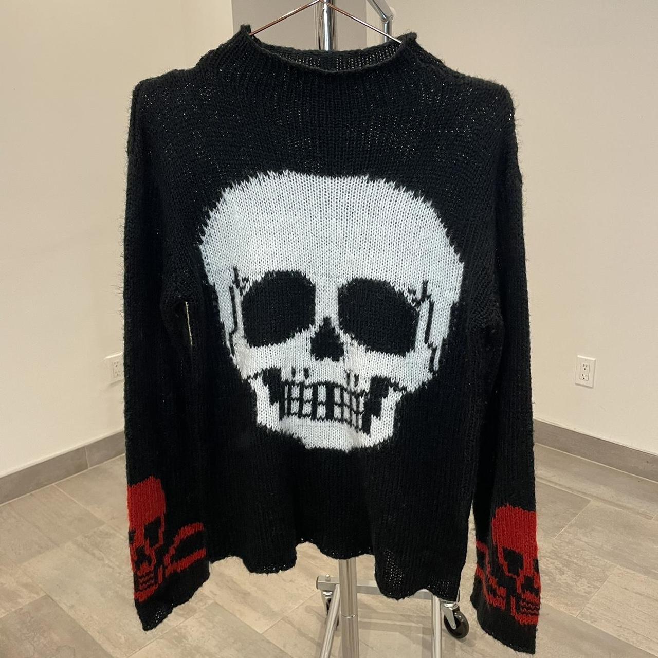 TRIPP NYC BLACK SKULL MOCKNECK KNIT SWEATER 🖤 ️Size... - Depop