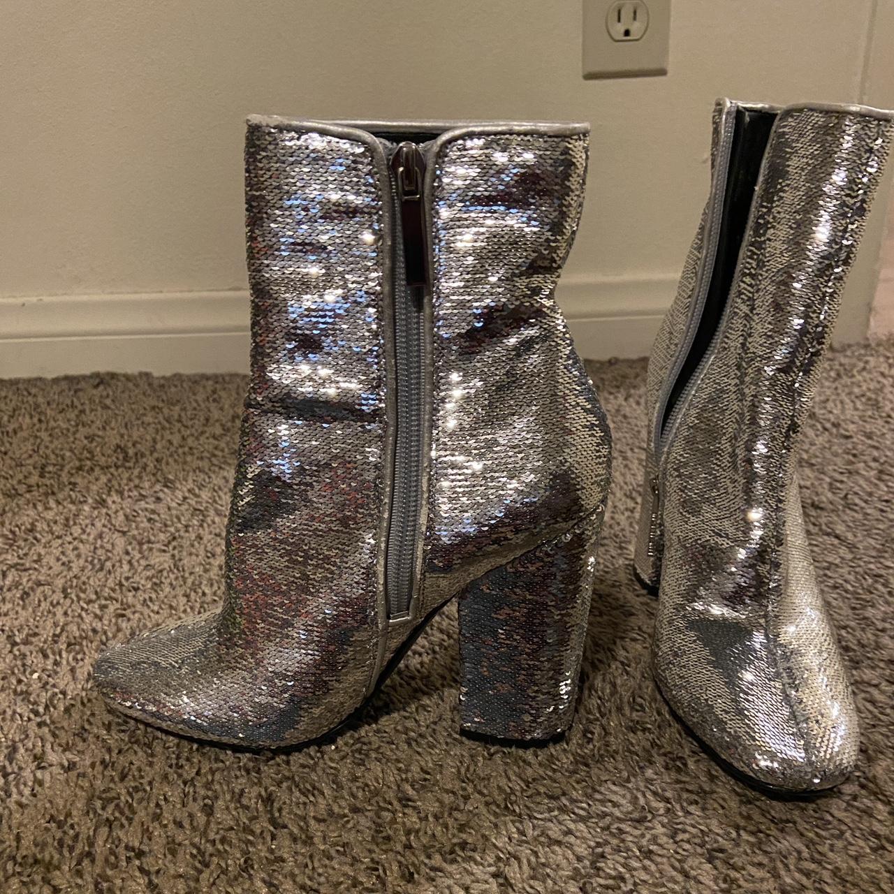 Kendall and Kylie Sequin Ankle Boot Silver sequin