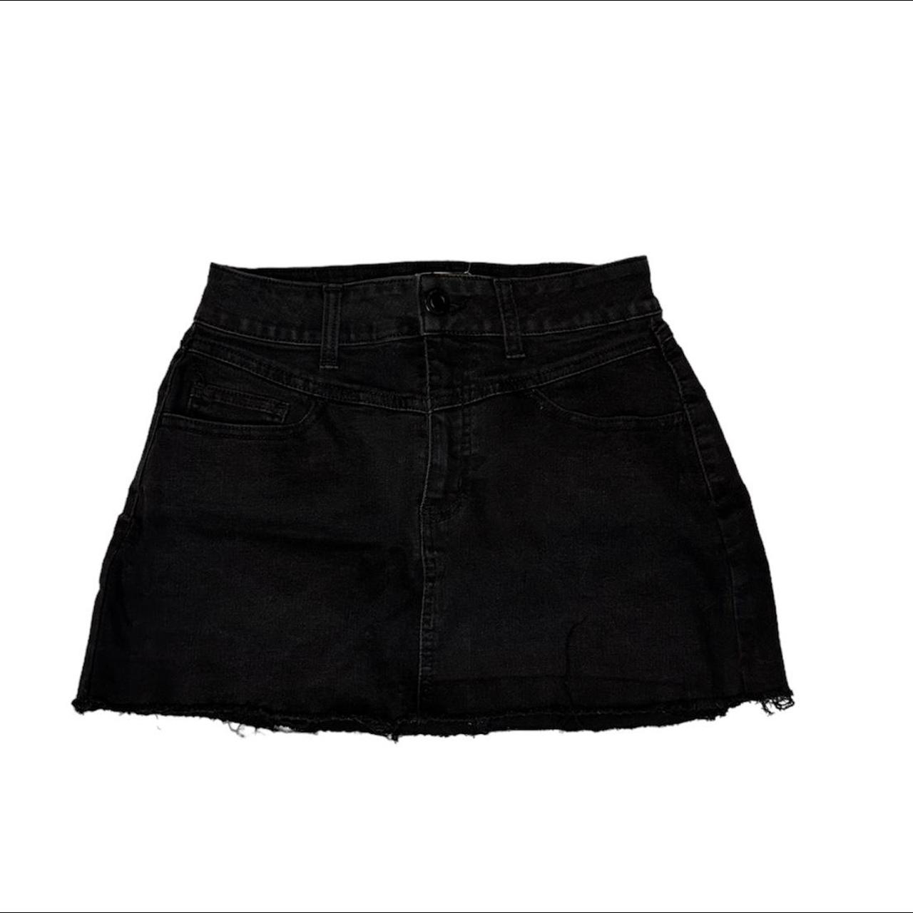 Slightly faded black mini skirt Frayed hem Teetering... - Depop