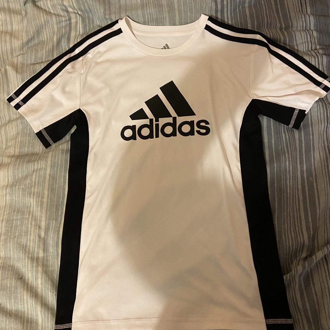 adidas white tshirt boys size M but fits more like an S - Depop