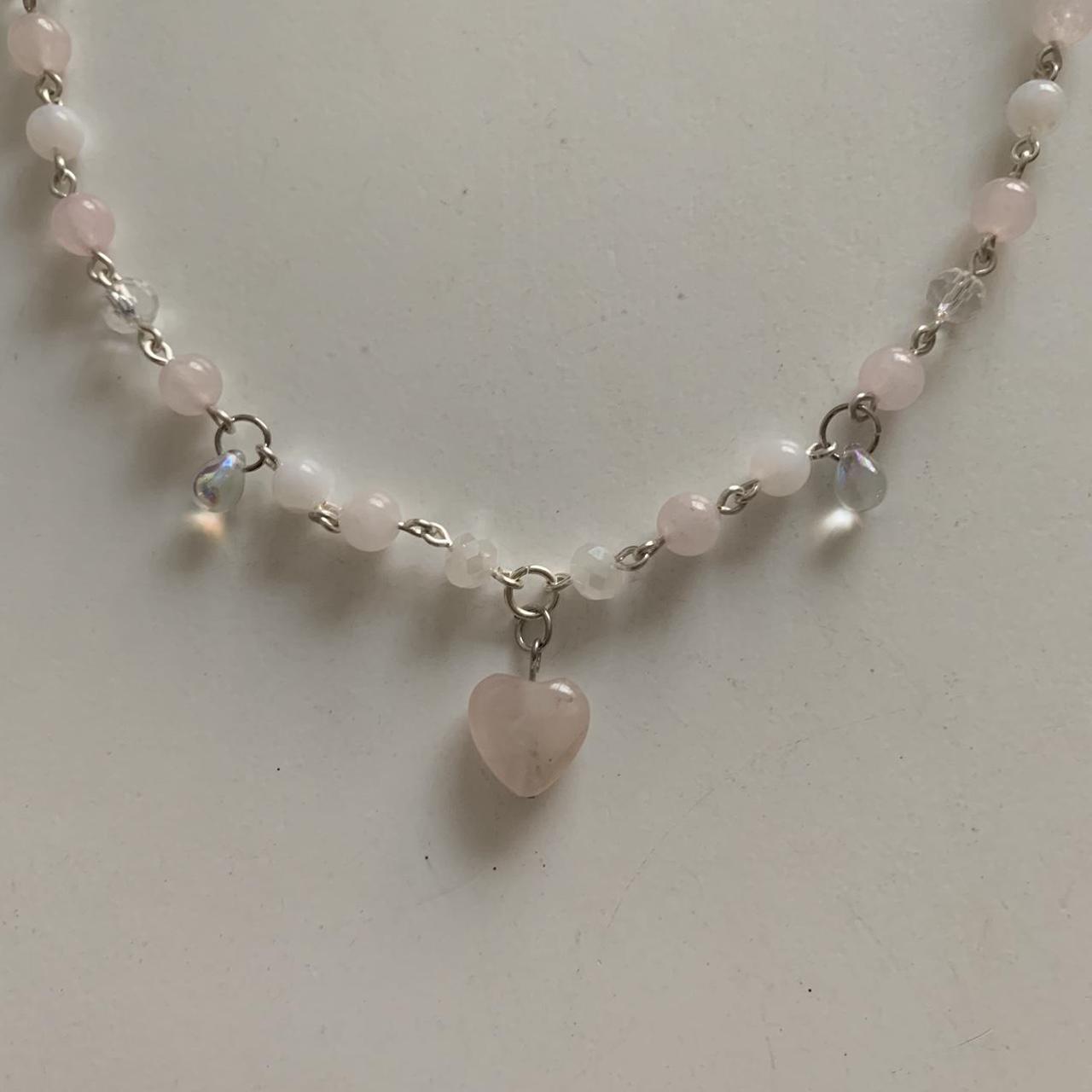 “rose petal” necklace 🌸 - made with rose quartz... - Depop