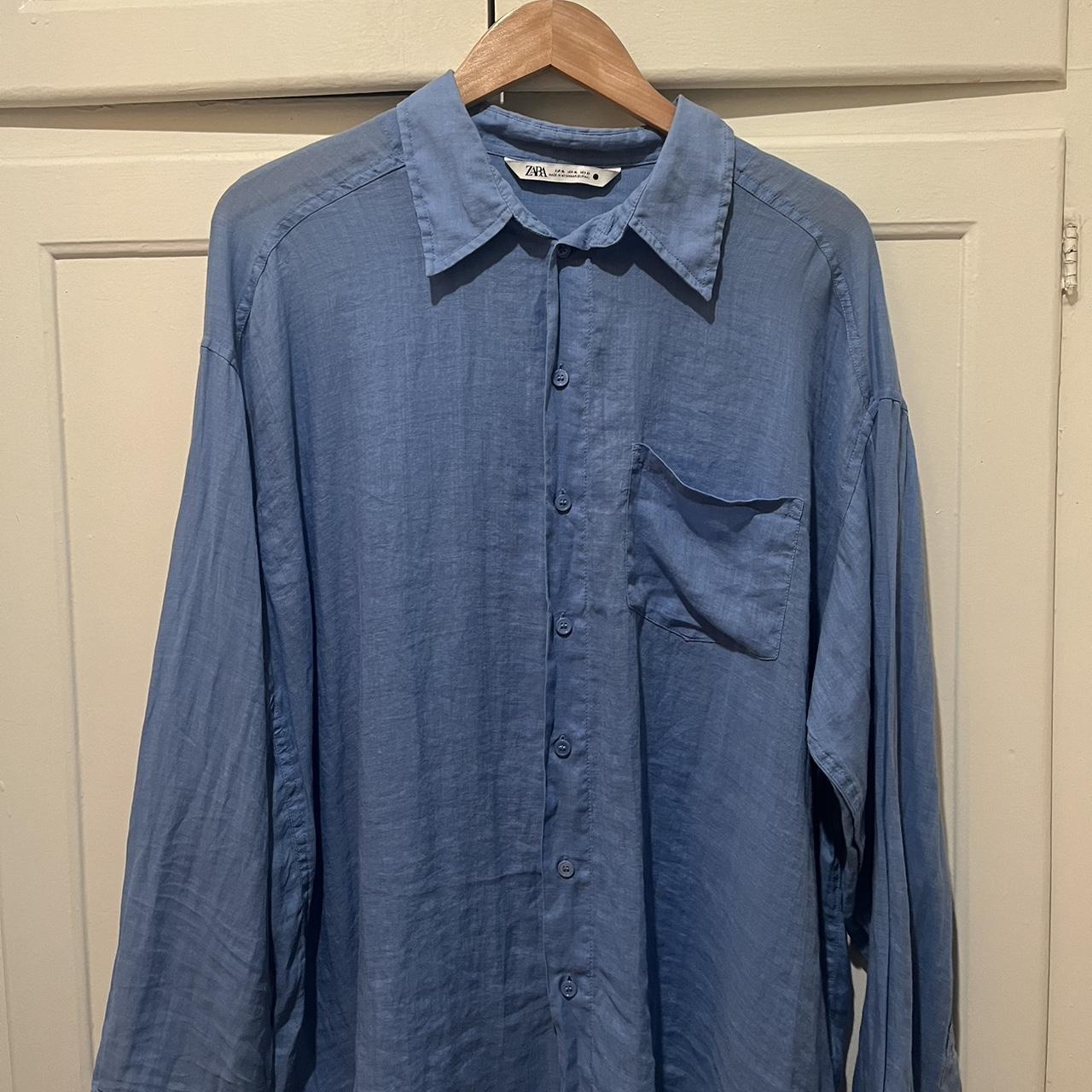 Zara oversized blue shirt (size XL)! Cute as a... - Depop