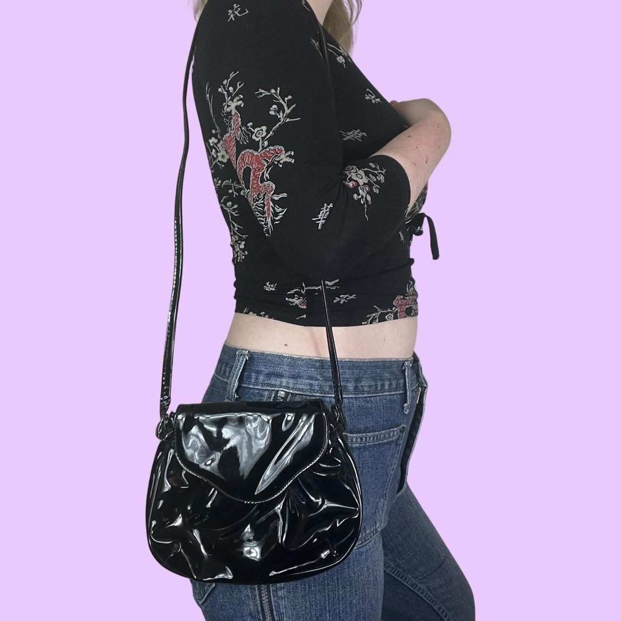 Y2K vintage black patent cross body bag. Depop