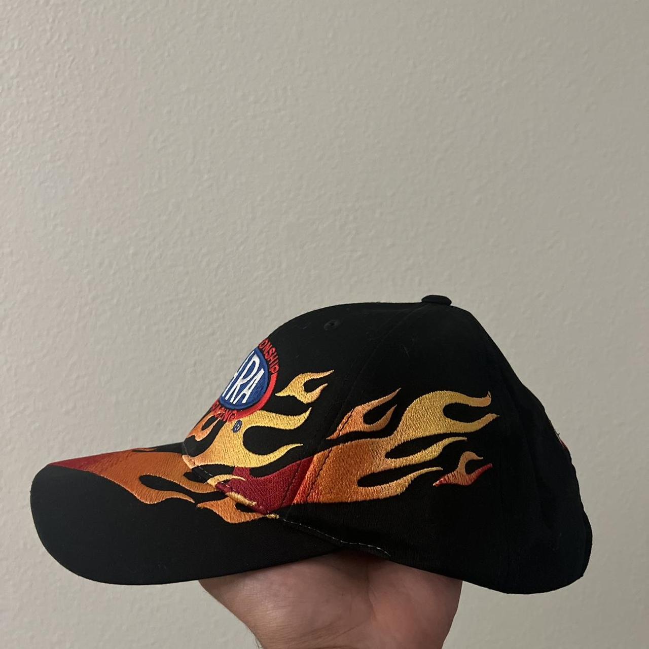 Vintage racing NHRA flame hat dated 2000 strap back... - Depop