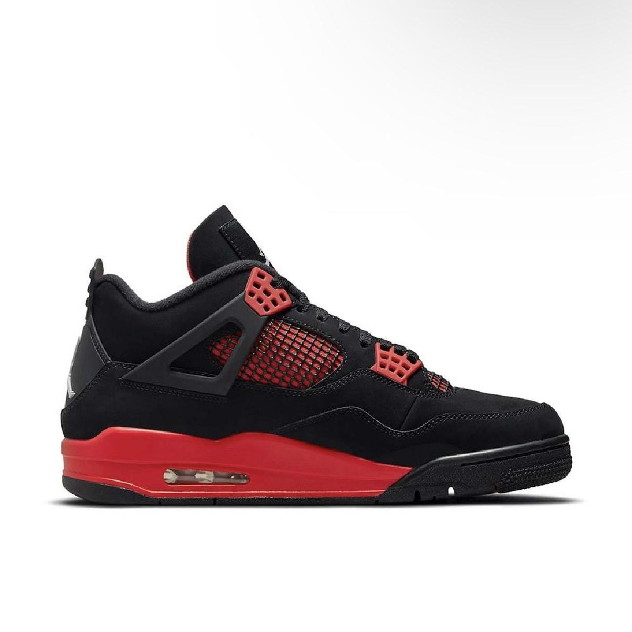 Black and red Jordan 4 toddler size. Like new, comes - Depop