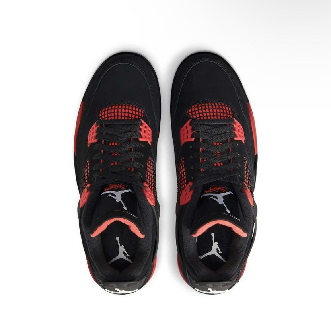 Black and red Jordan 4 toddler size. Like new, comes - Depop