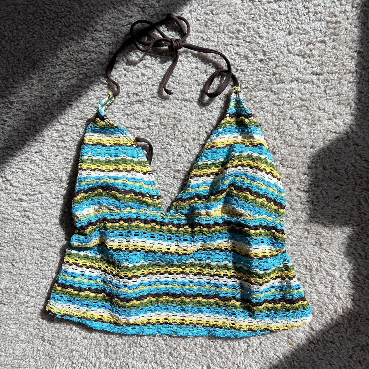 crochet tankini top with adjustable tie back -... - Depop