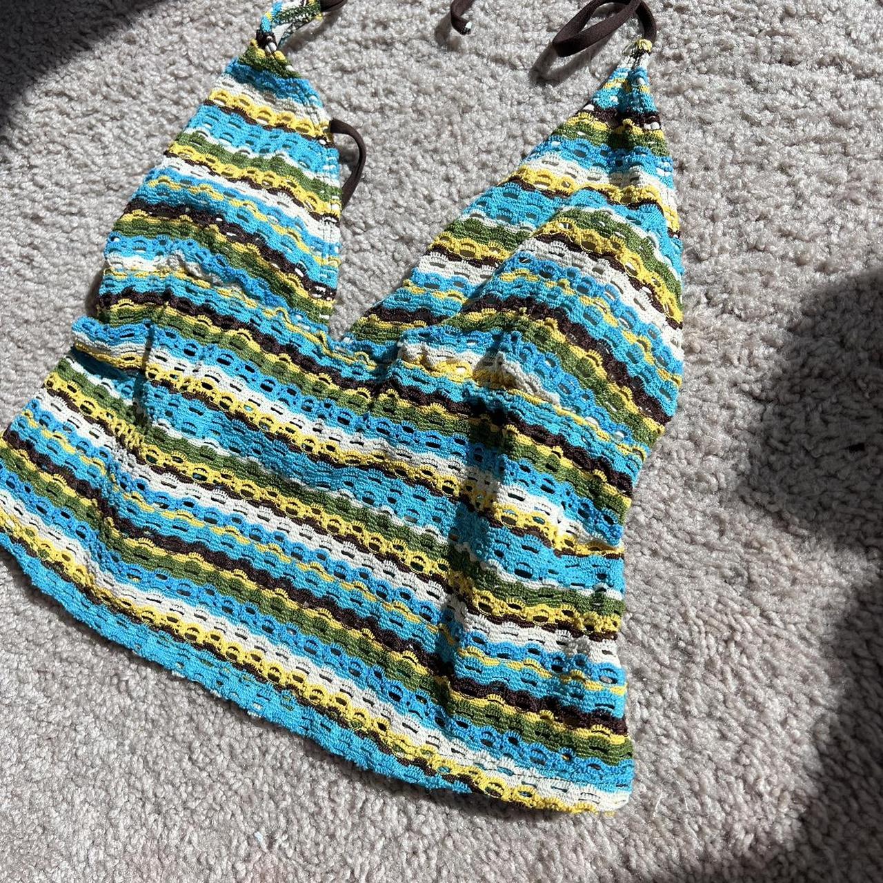 crochet tankini top with adjustable tie back -... - Depop