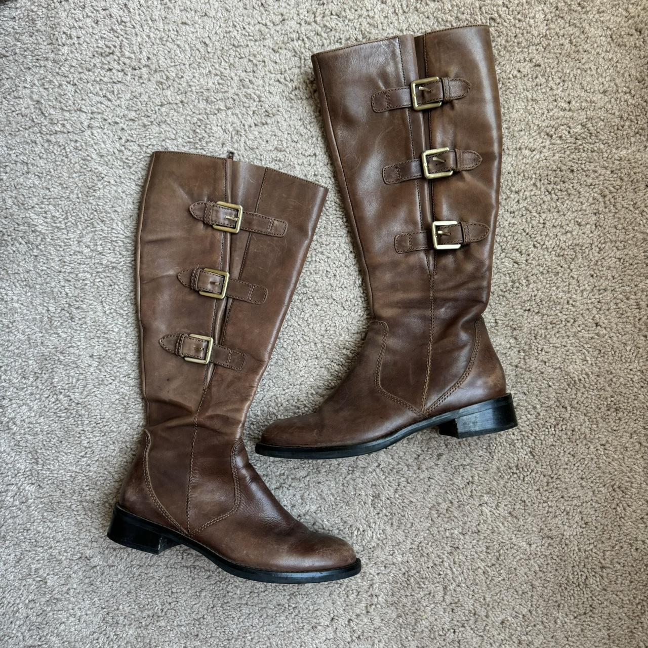 Ecco brown mid calf boot gold hardware no dry