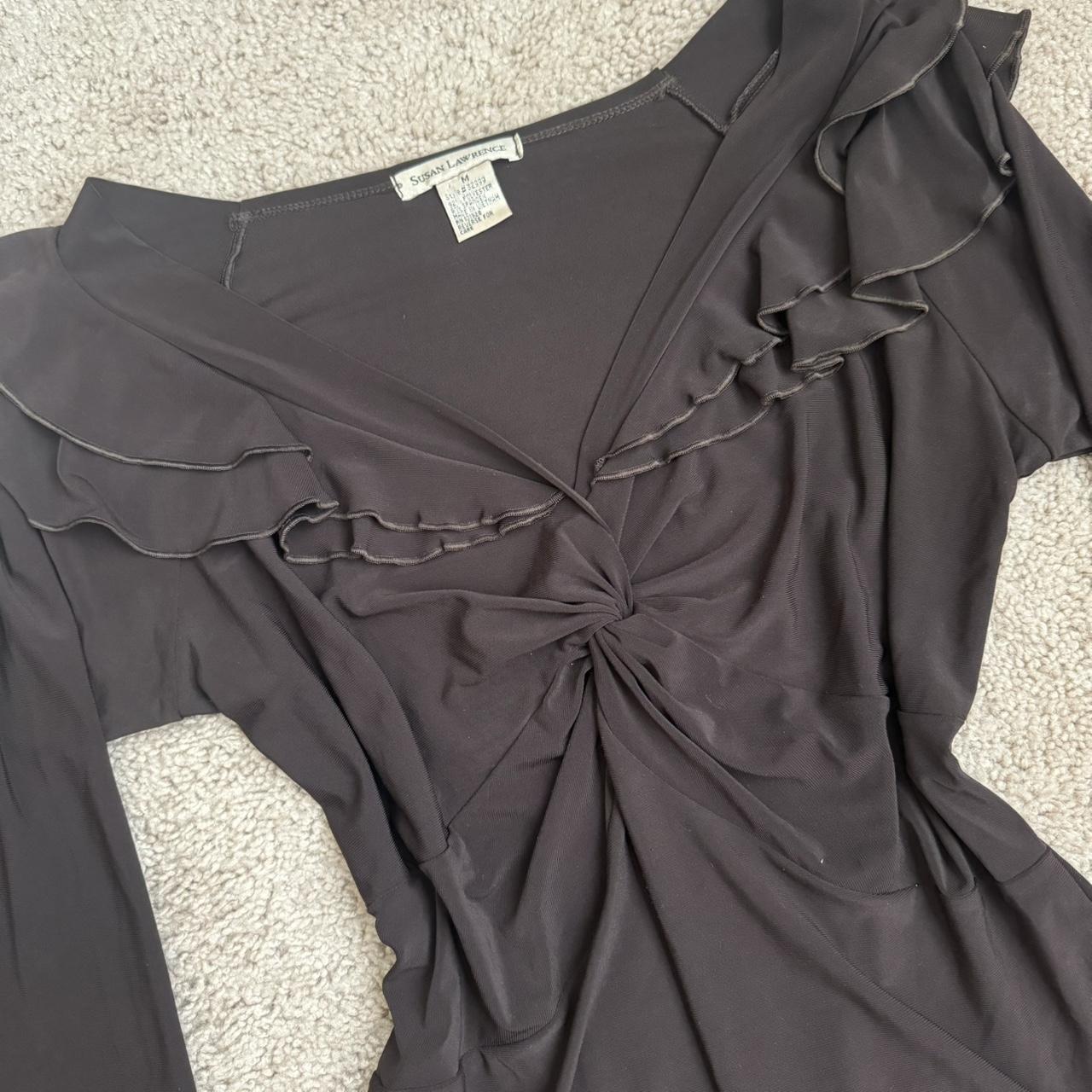 Brown ruffle top - dark brown - ruffle detail on... - Depop
