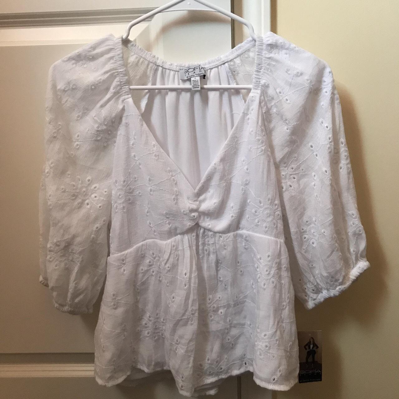 Brand new with tags Sofia Vergara white blouse with... - Depop