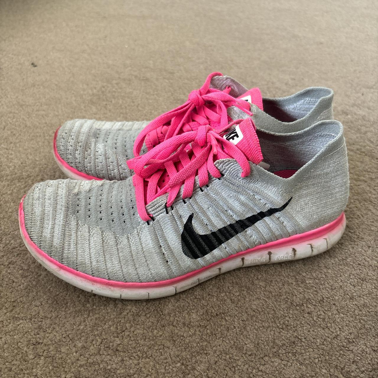 Nike grey and pink Flyknit trainers True to. Depop