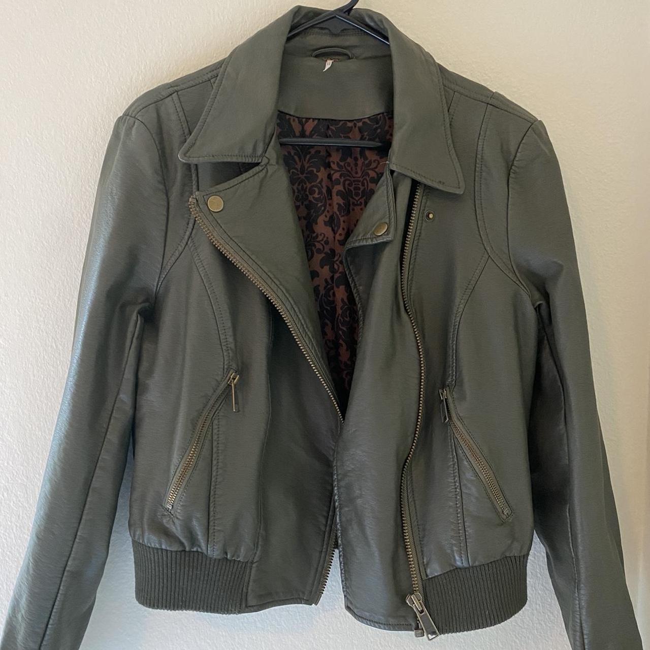 Free People faux leather moto jacket, gold hardware... Depop