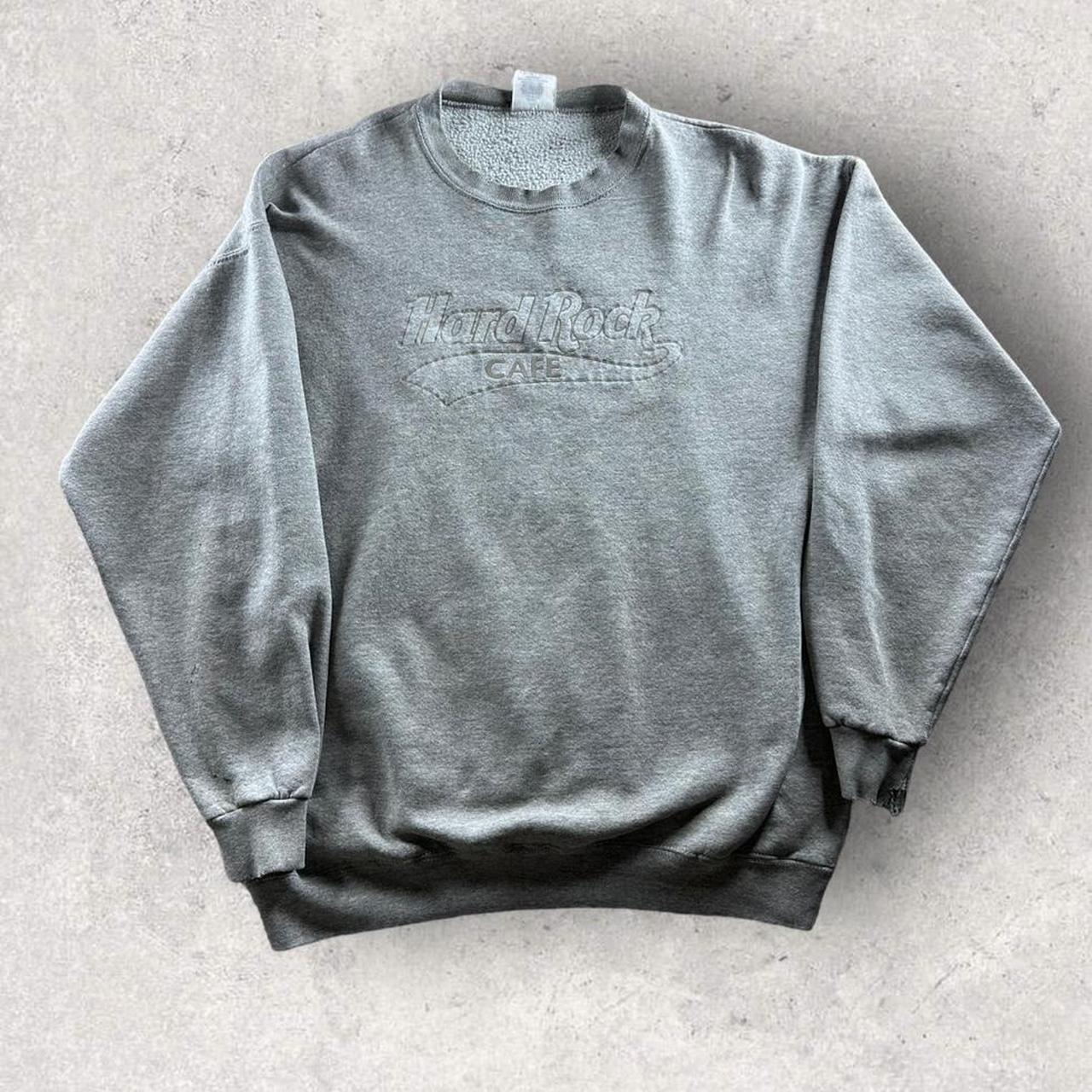 90s Gray Hard Rock Cafe Logo Crewneck Sweatshirt 25 - Depop