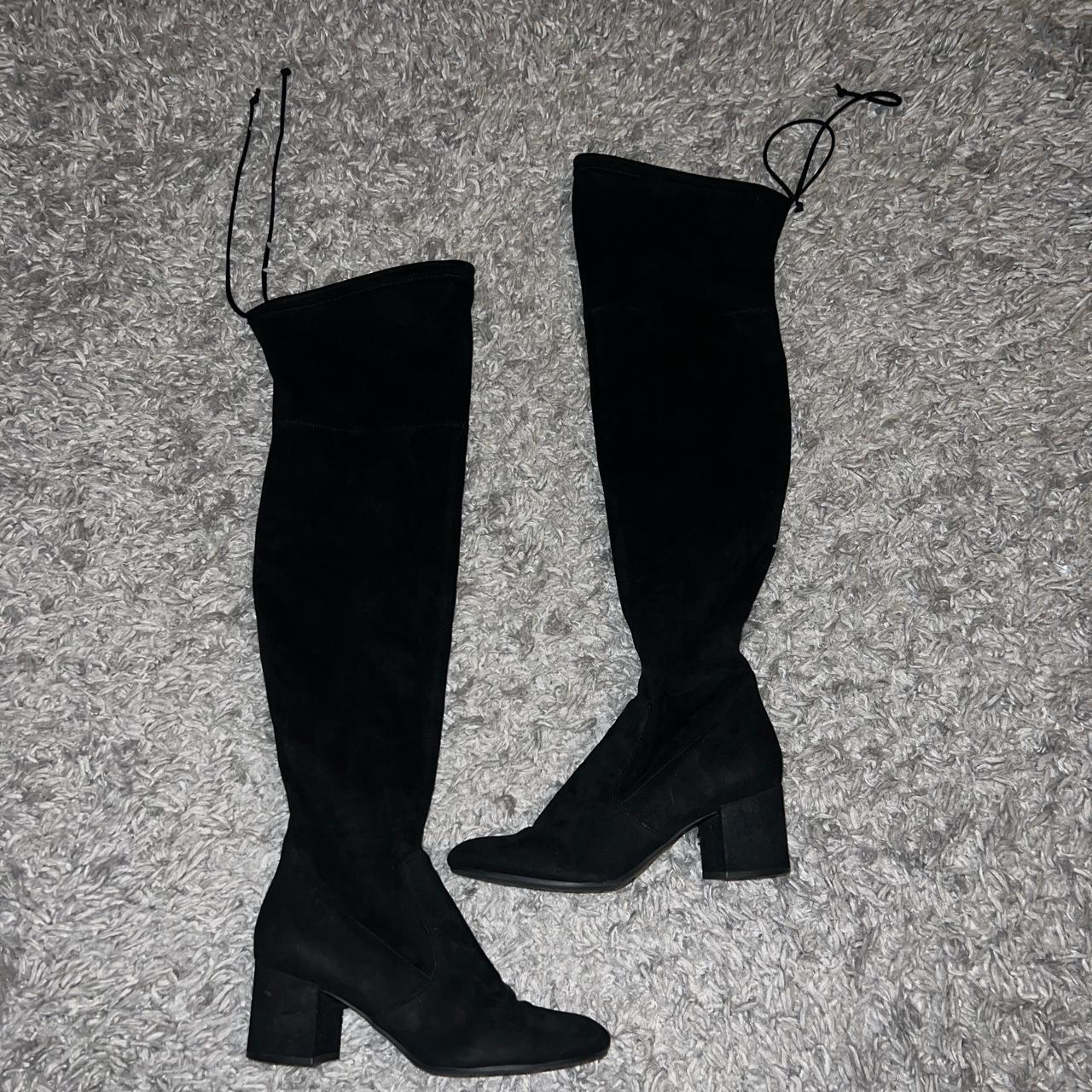 Suede black knee-high heel boots Unisa - Depop