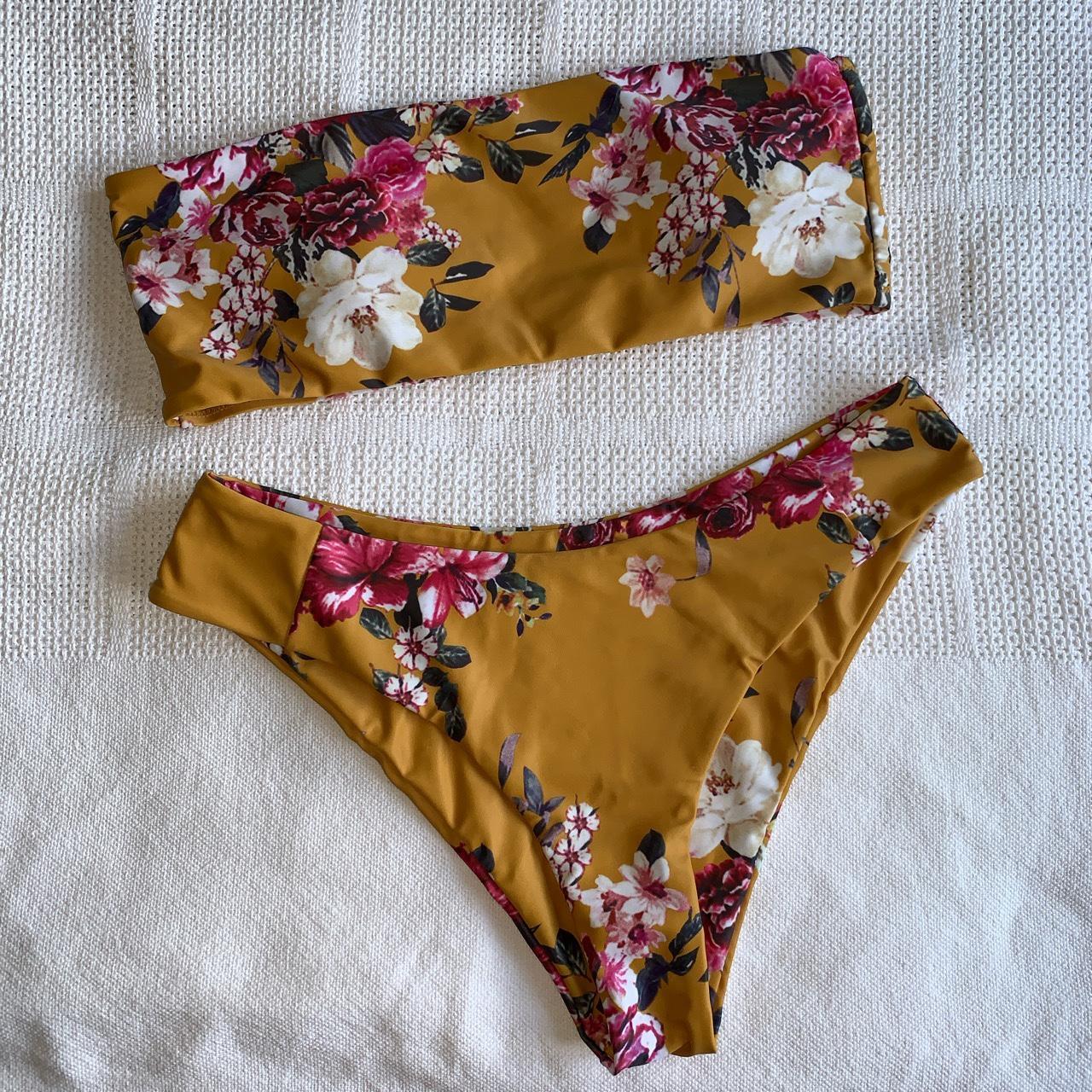 Mustard Yellow Floral Bandeau Bikini Set Never Depop