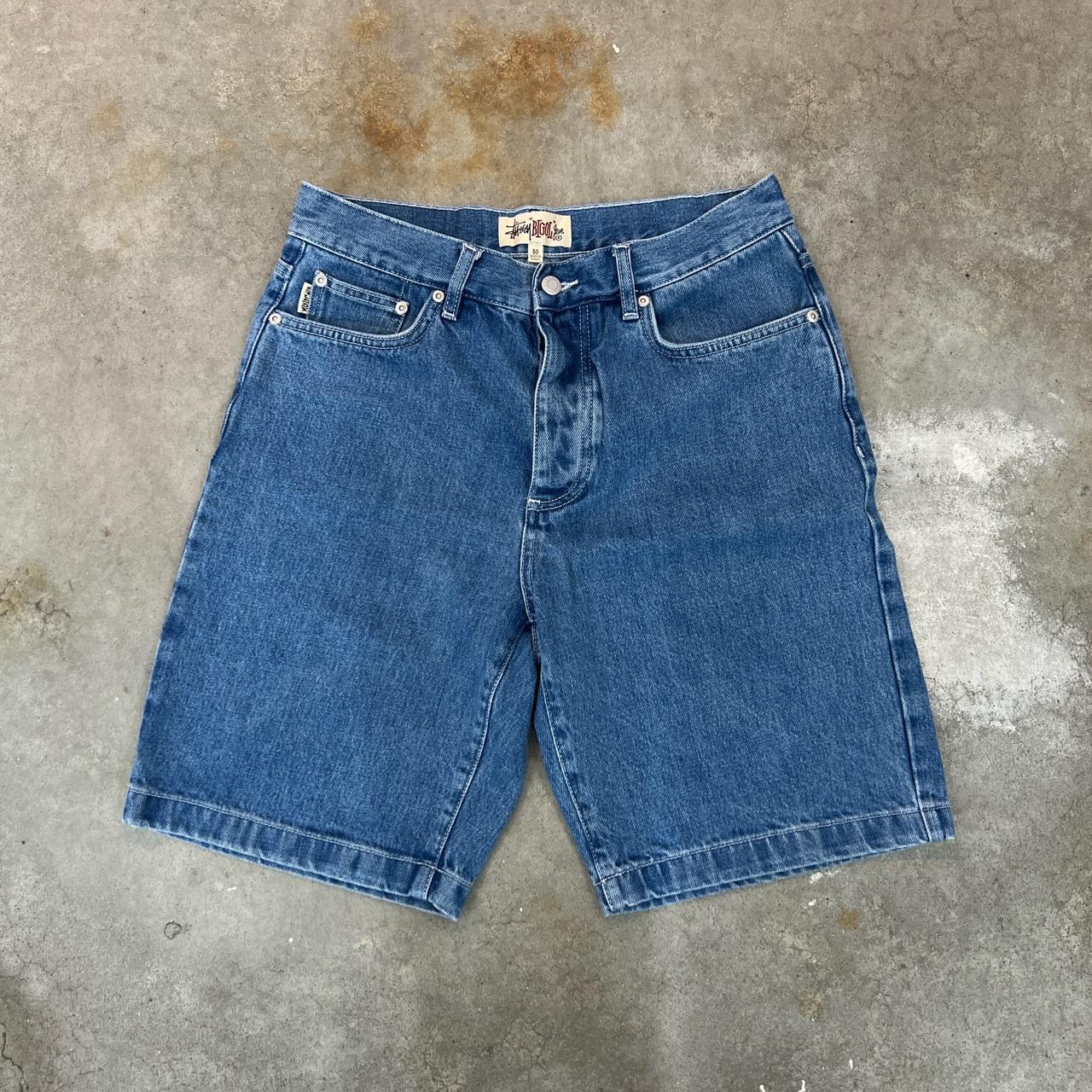 stussy big ol denim jean shorts - medium wash size... - Depop