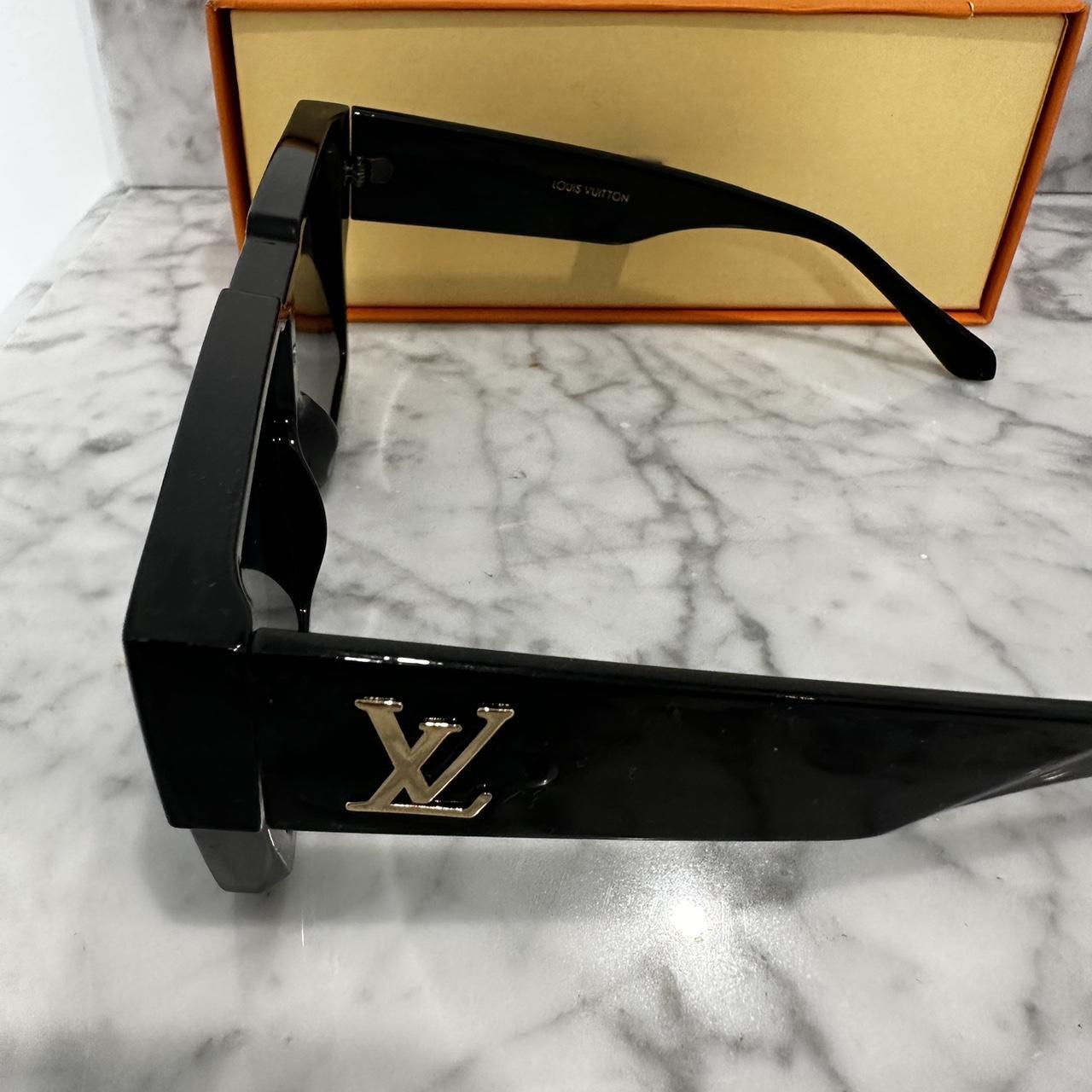 Louis Vuitton Men's Black and Gold Sunglasses Depop