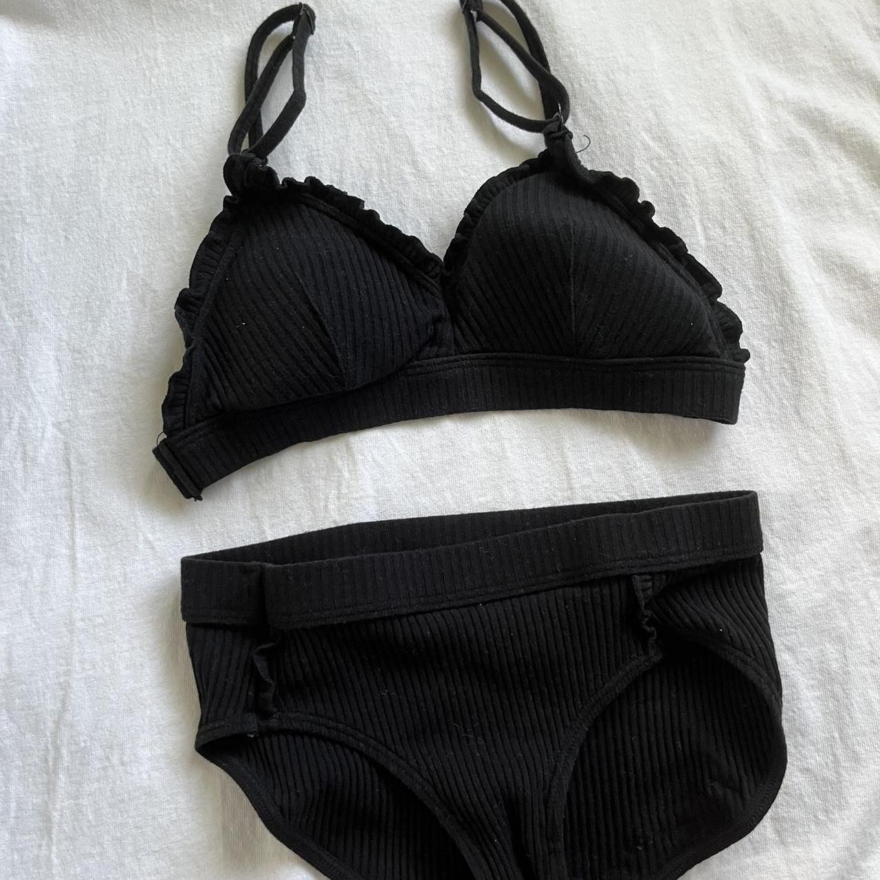 cute black bra + underwear set! black bra has frills - Depop