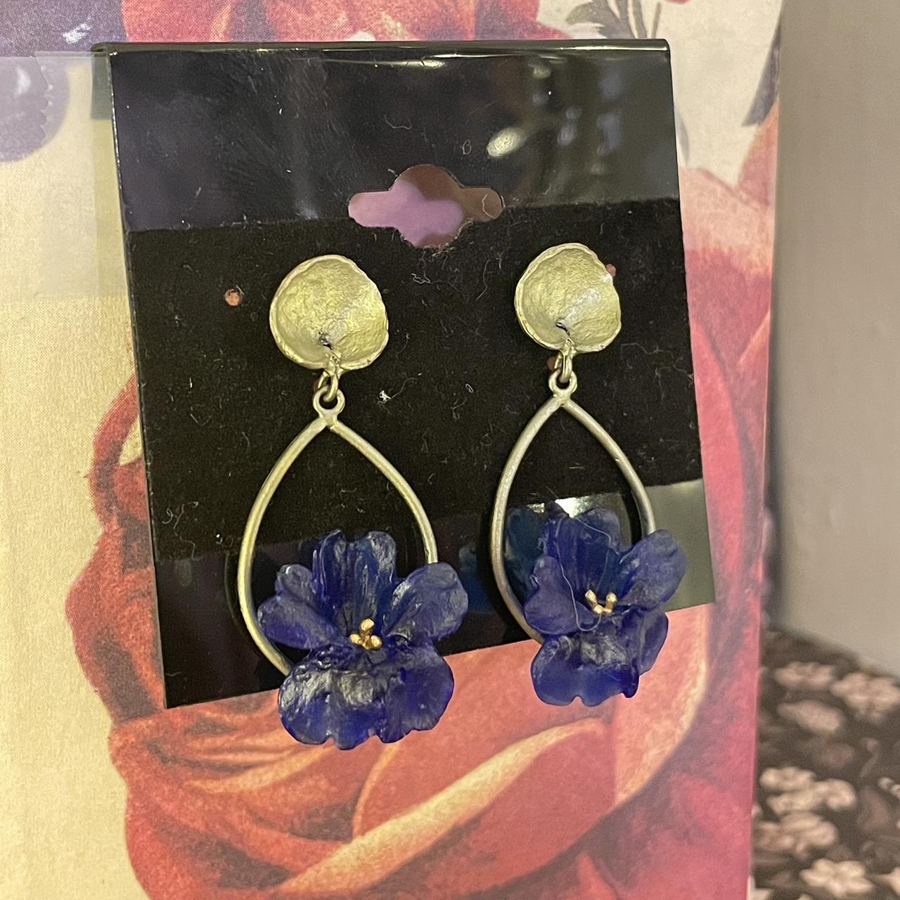 beautiful indigo michael michaud flower earrings, i... - Depop