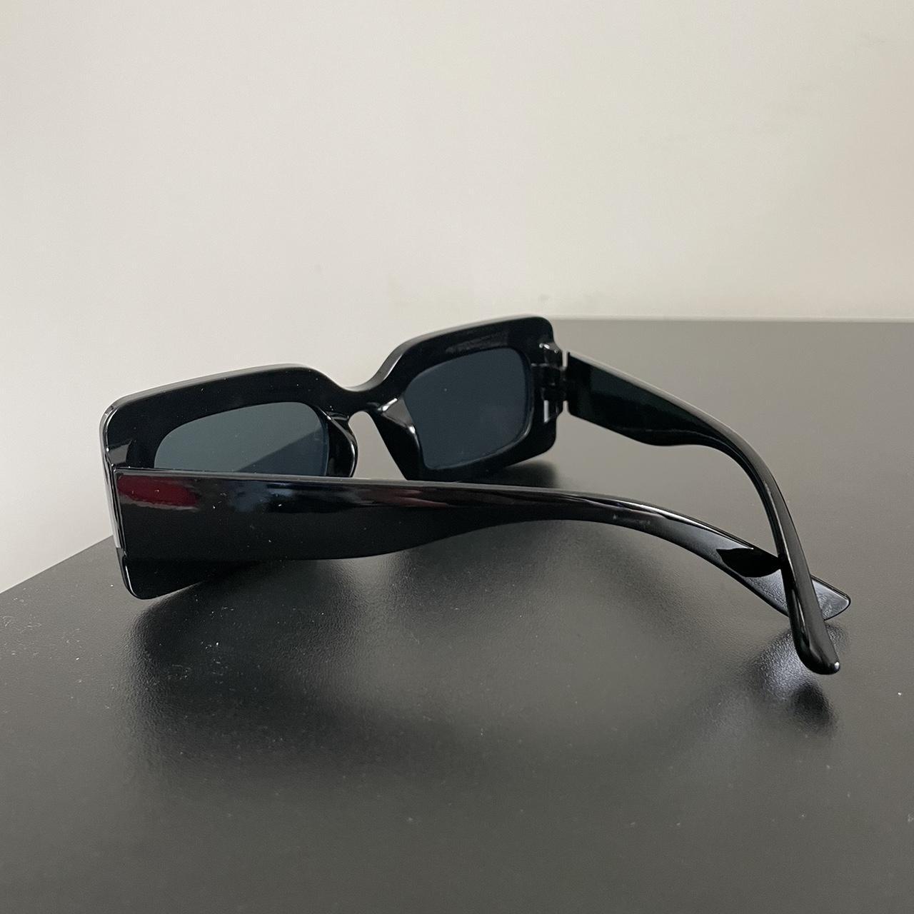 Classic Black Rectangular Sunglasses Black... - Depop