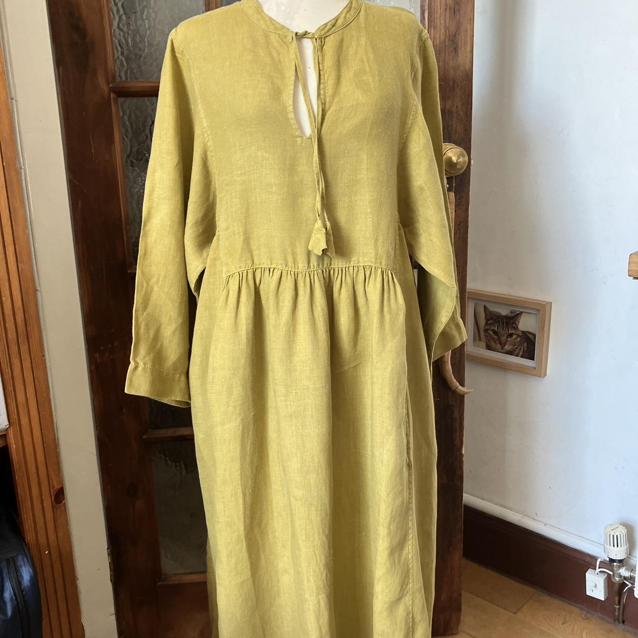 Ladies Toast Linen Midi Shift Dress Mustard Yellow L Depop