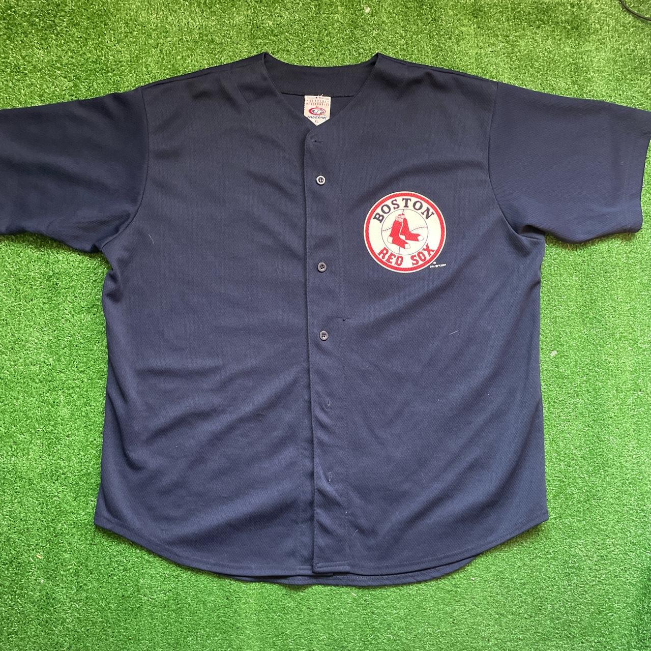 Vintage True Fan Boston Red Sox MLB Red Navy Button Up Jersey