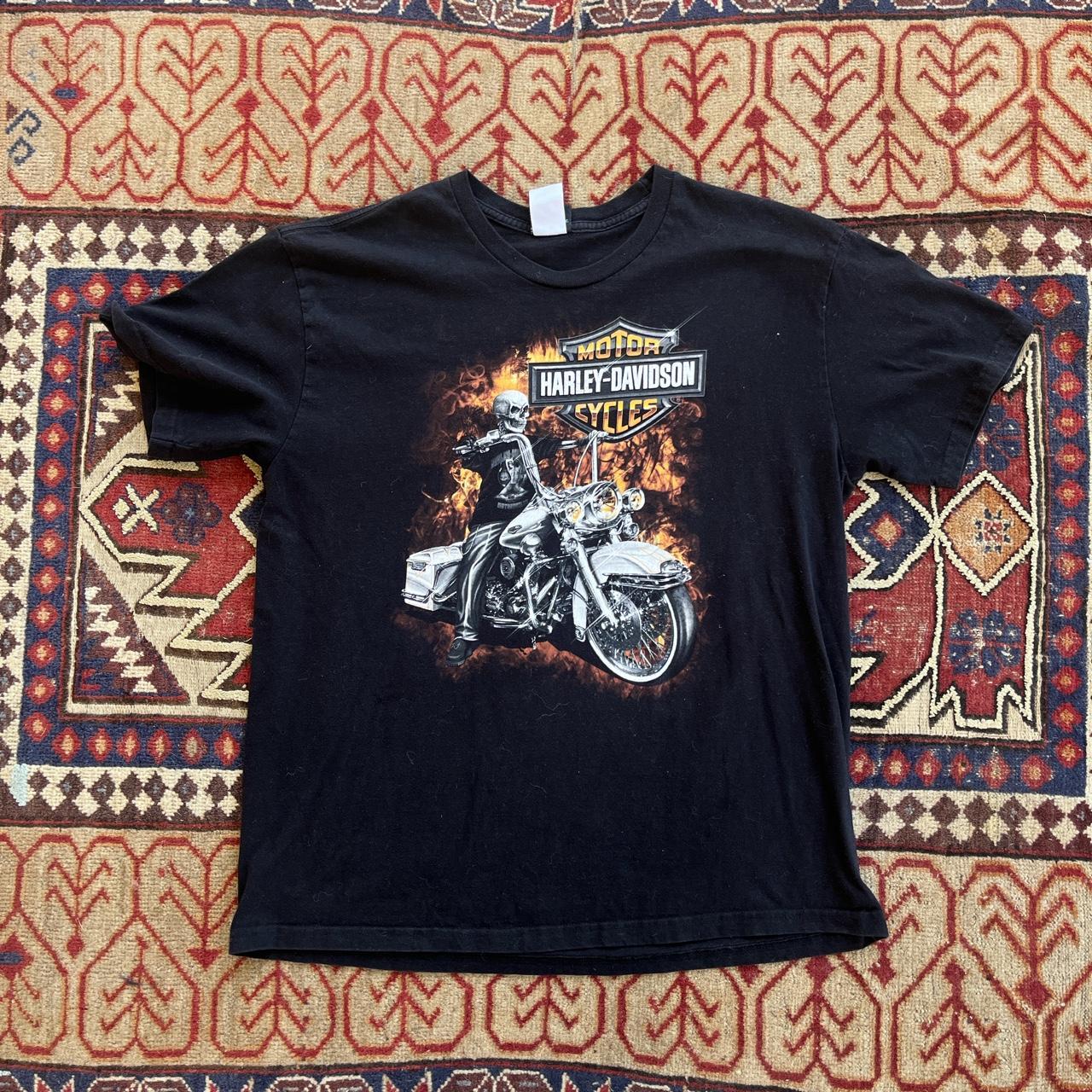 Vintage Harley Davidson Skeleton Motorcycle T-Shirt... - Depop