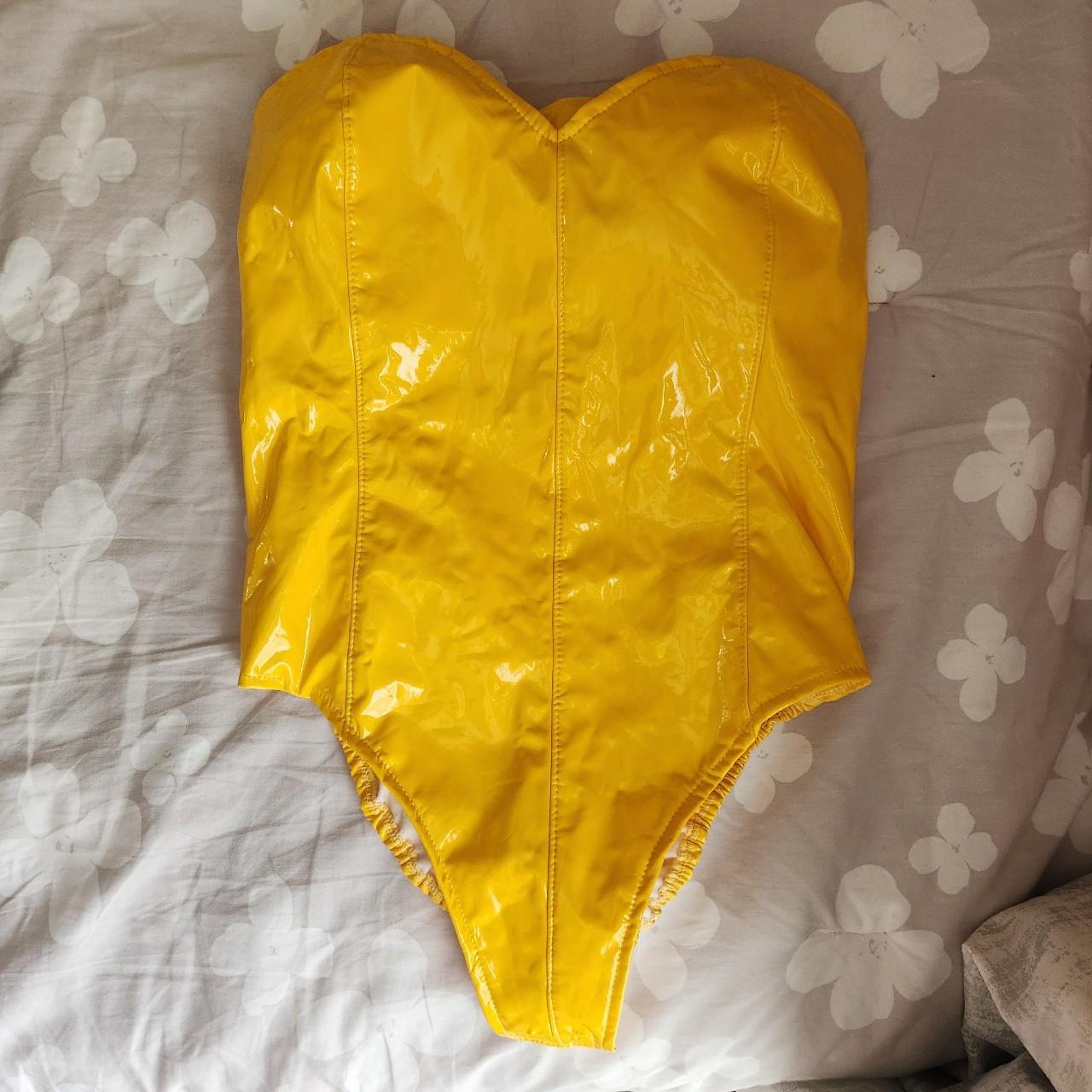 Yellow latex bunnysuit cosplay. Purchased from... - Depop