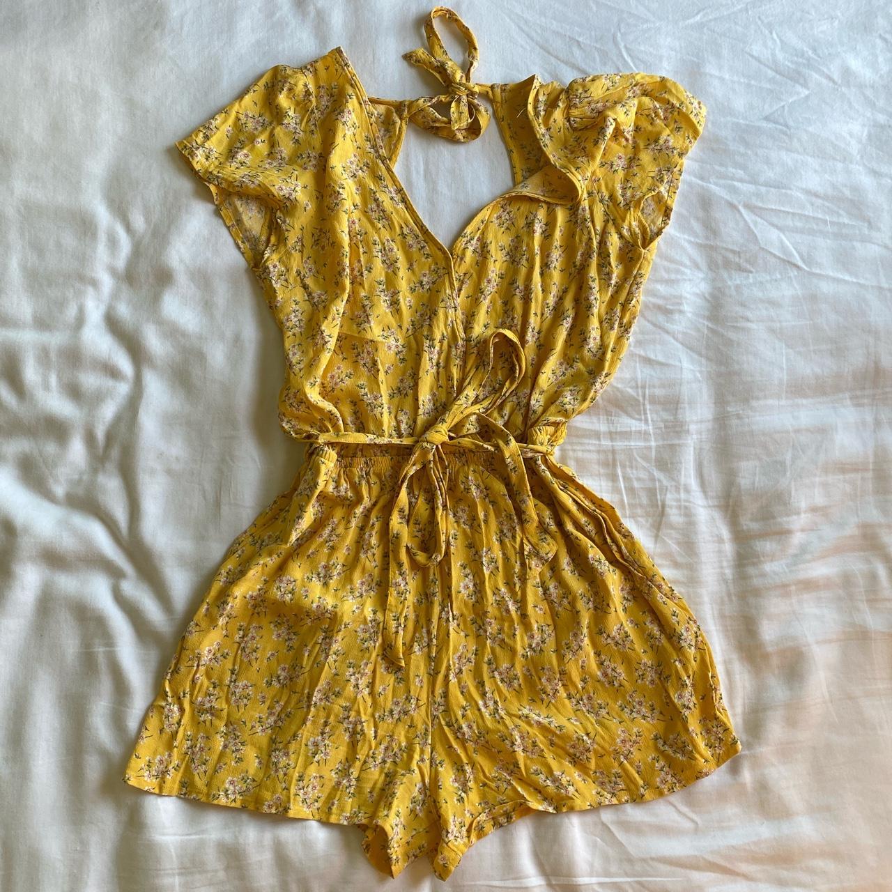 American Eagle yellow cherry blossom print open back... Depop