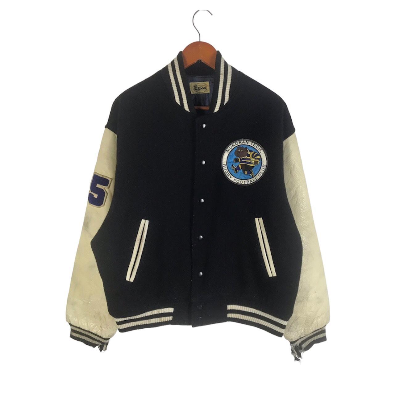 Vintage Rugby Football Leather Sleeve Wool Varsity... - Depop