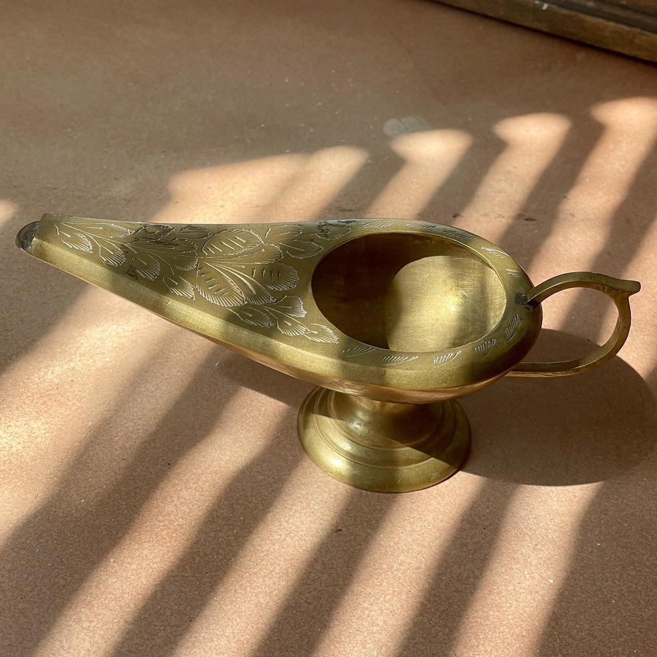 80s brass etched genie lamp incense holder 6.5” x - Depop
