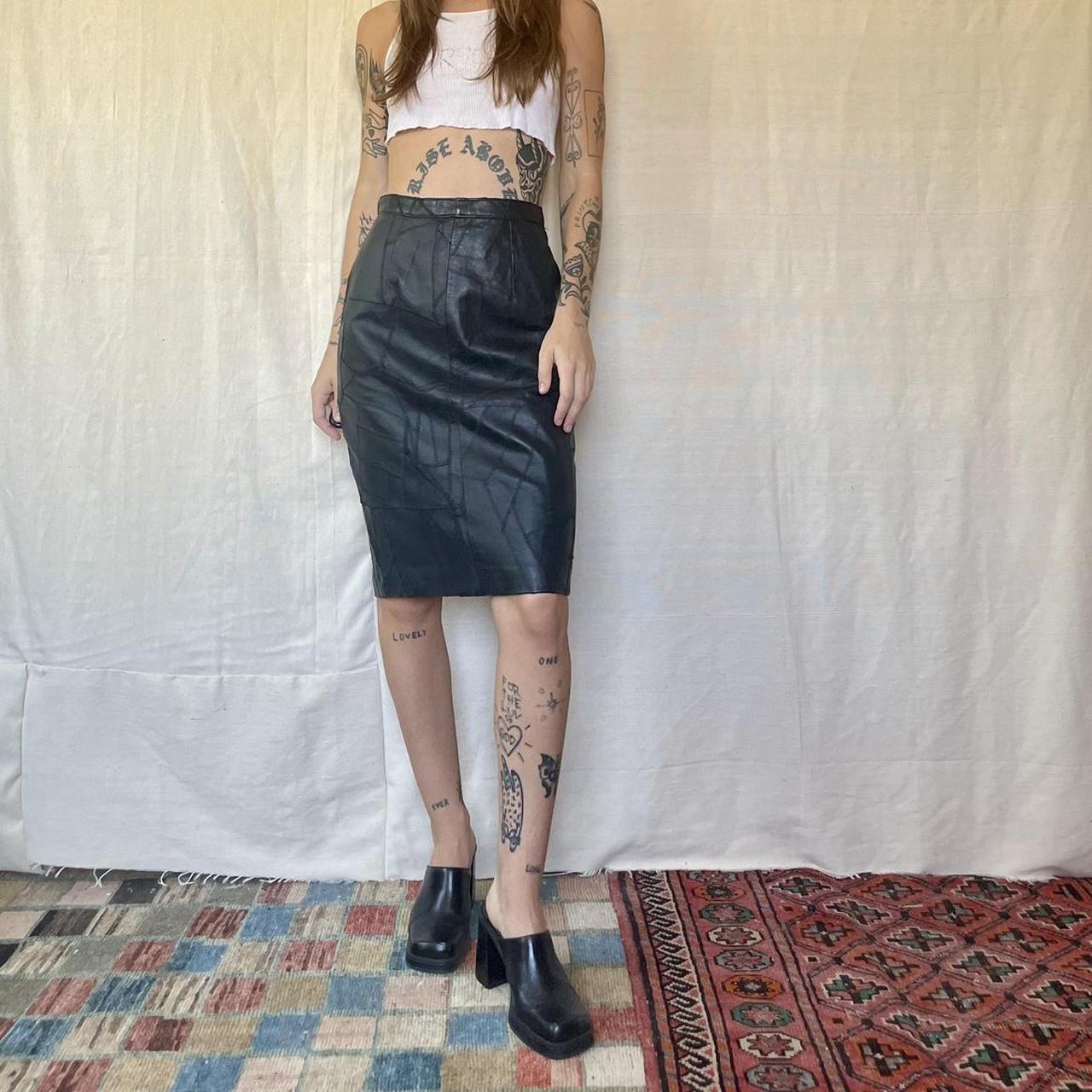 80s leather skirt by Alamos size 7 8 26.5 waist Depop