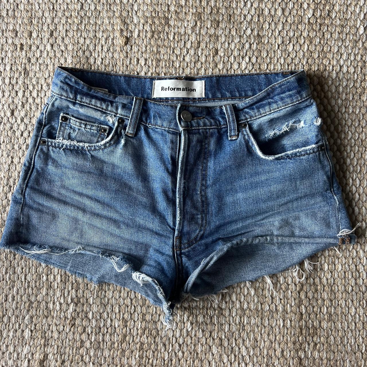 Reformation denim shorts. Distressed bottoms.... - Depop