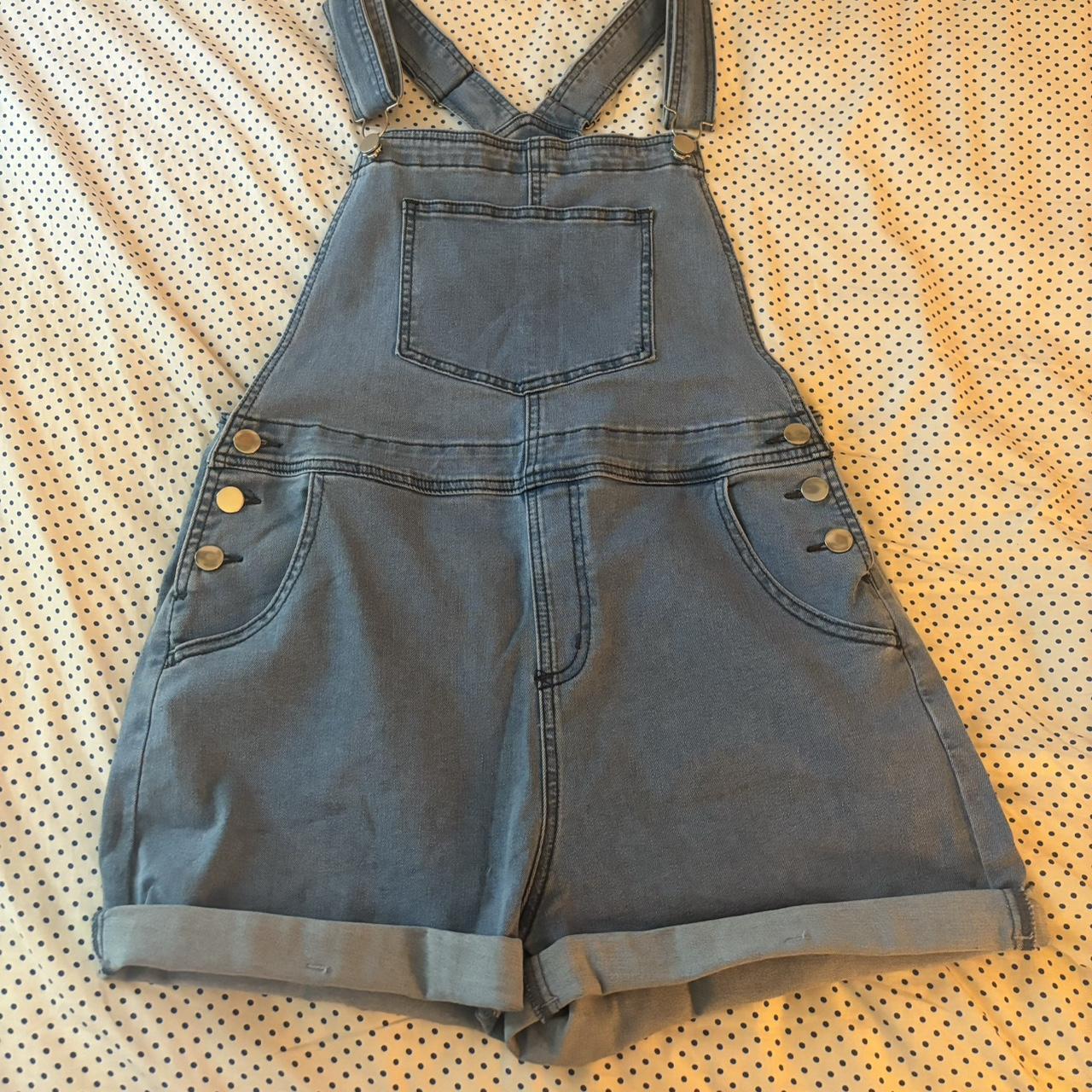 medium wash denim overalls - never worn - slightly... - Depop