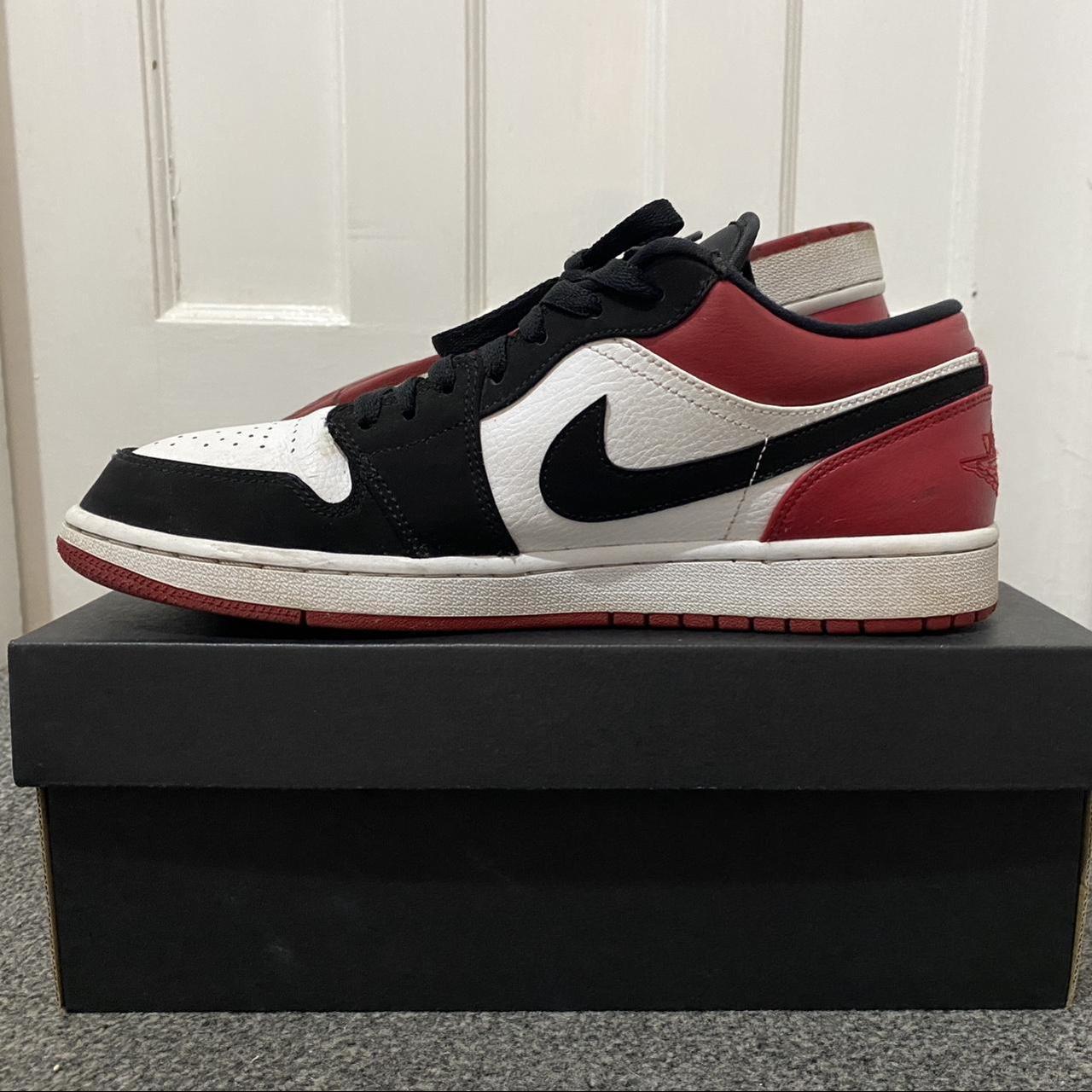 Jordan Men's White and Red Trainers | Depop