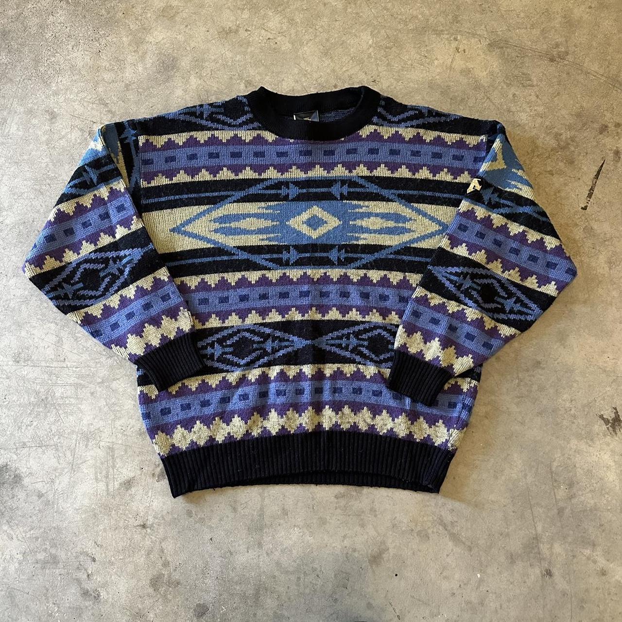 Vintage Descente Abstract Design Sweater Size... - Depop