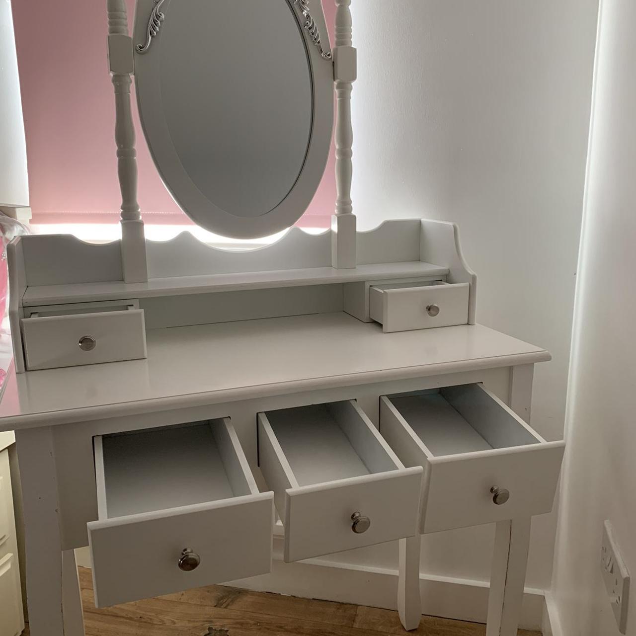 White Dressing Table, Stool & Mirror... Depop