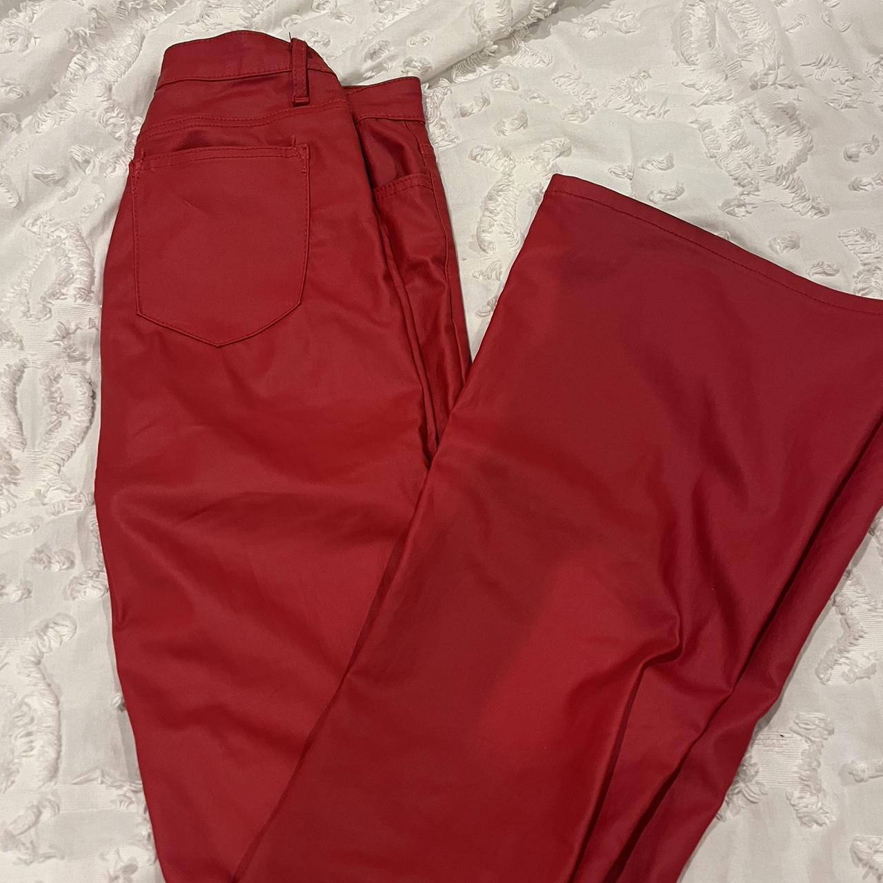 Edikted Red Faux Leather Pants worn twice Size... Depop