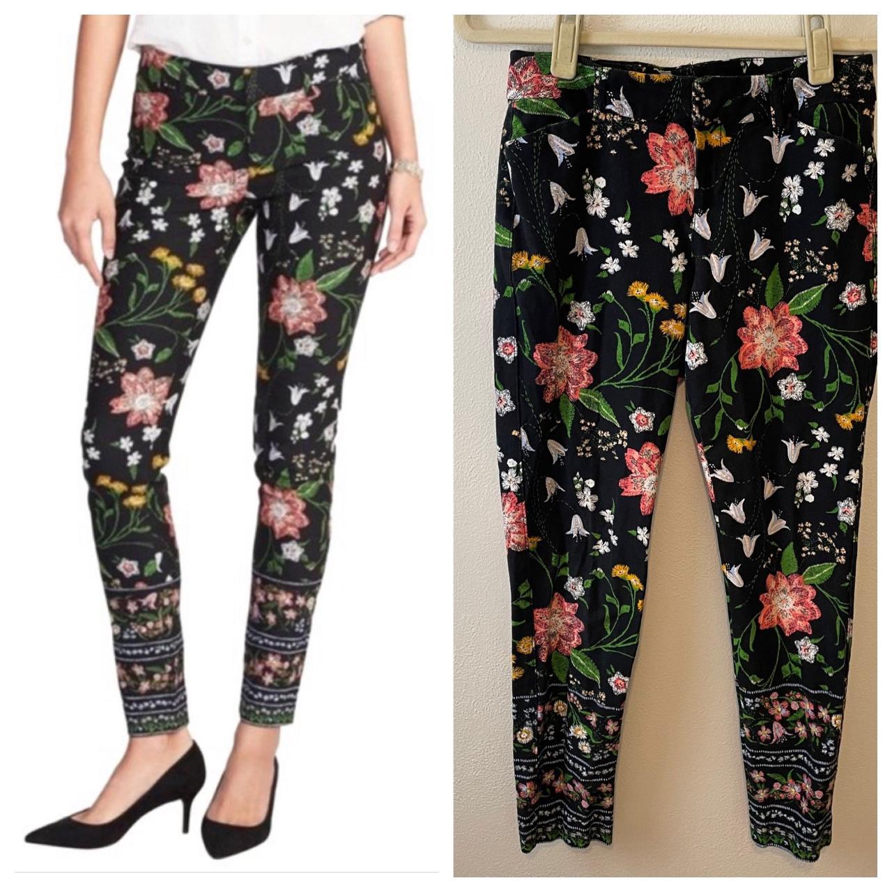 Old Navy Pixie Black Floral Mid Rise Pants. Size 2.... - Depop