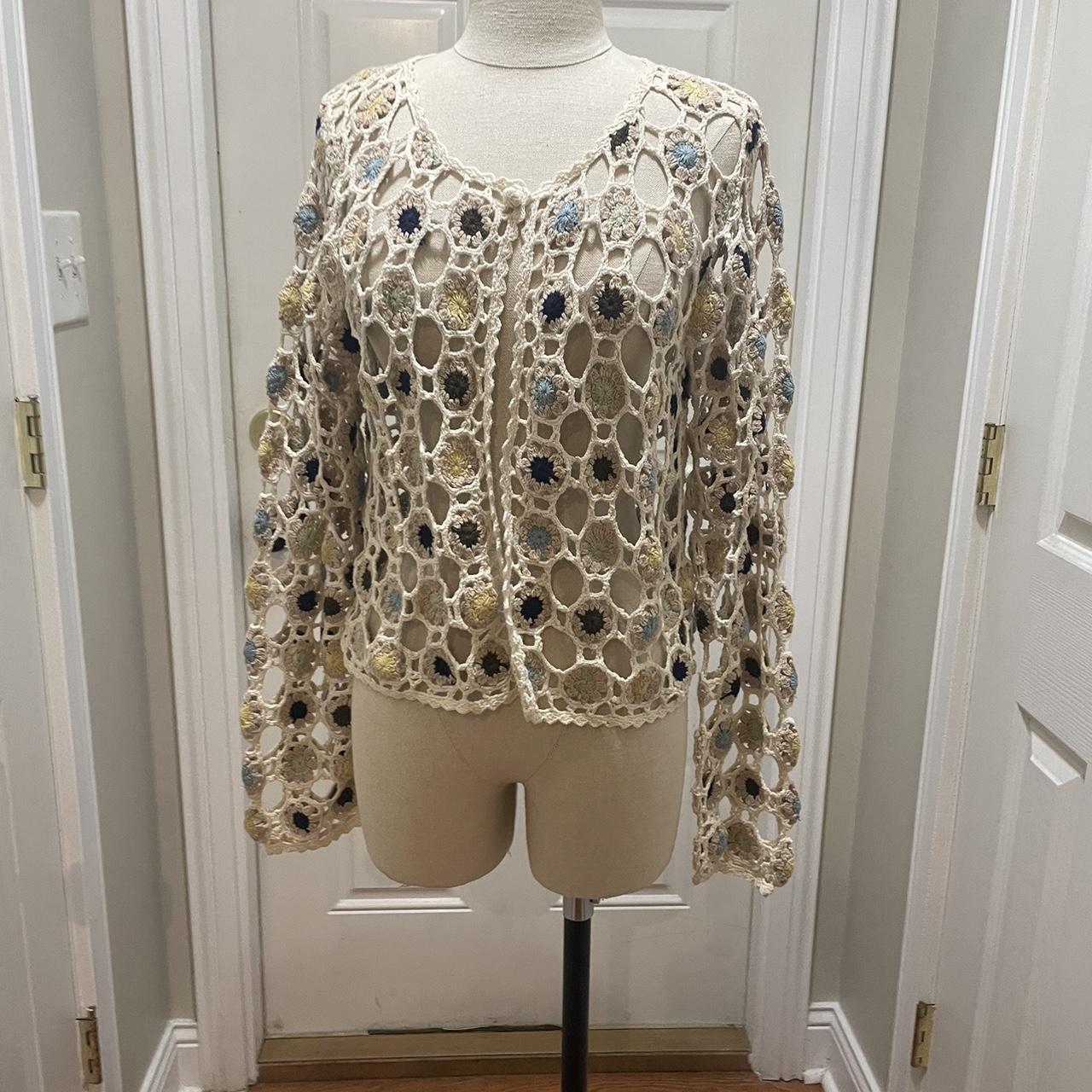 Crochet flower jacket super cute and a great... Depop