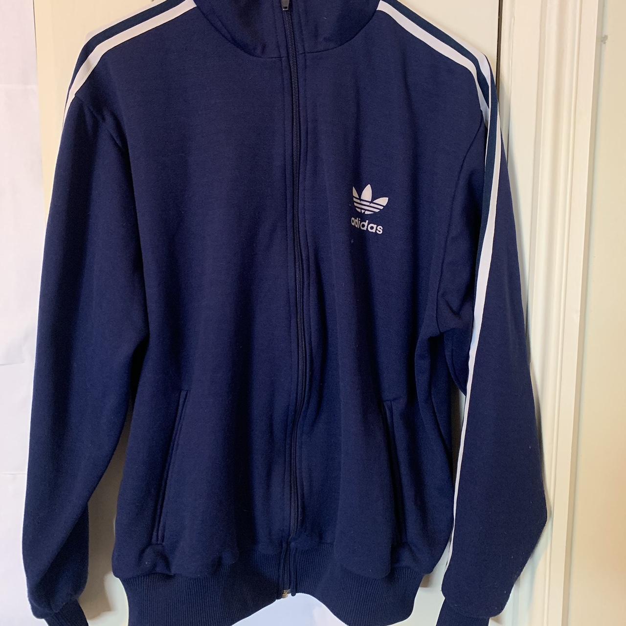 Vintage navy blue Adidas track jacket Labelled M... Depop
