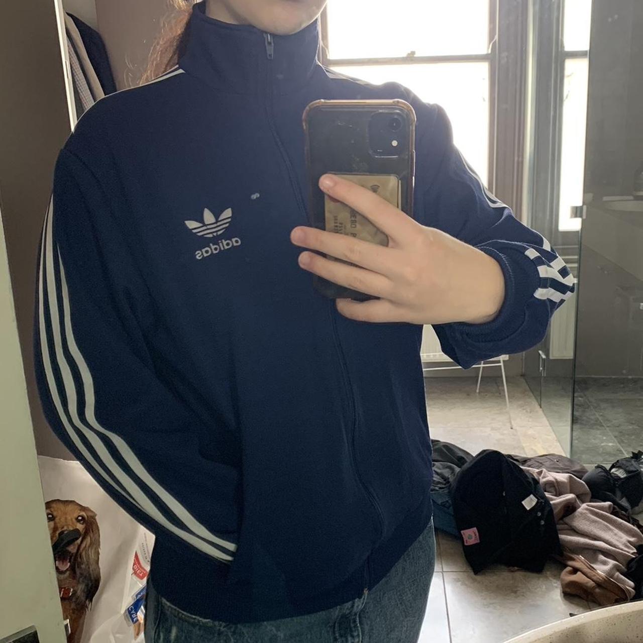 Vintage navy blue Adidas track jacket Labelled M... Depop