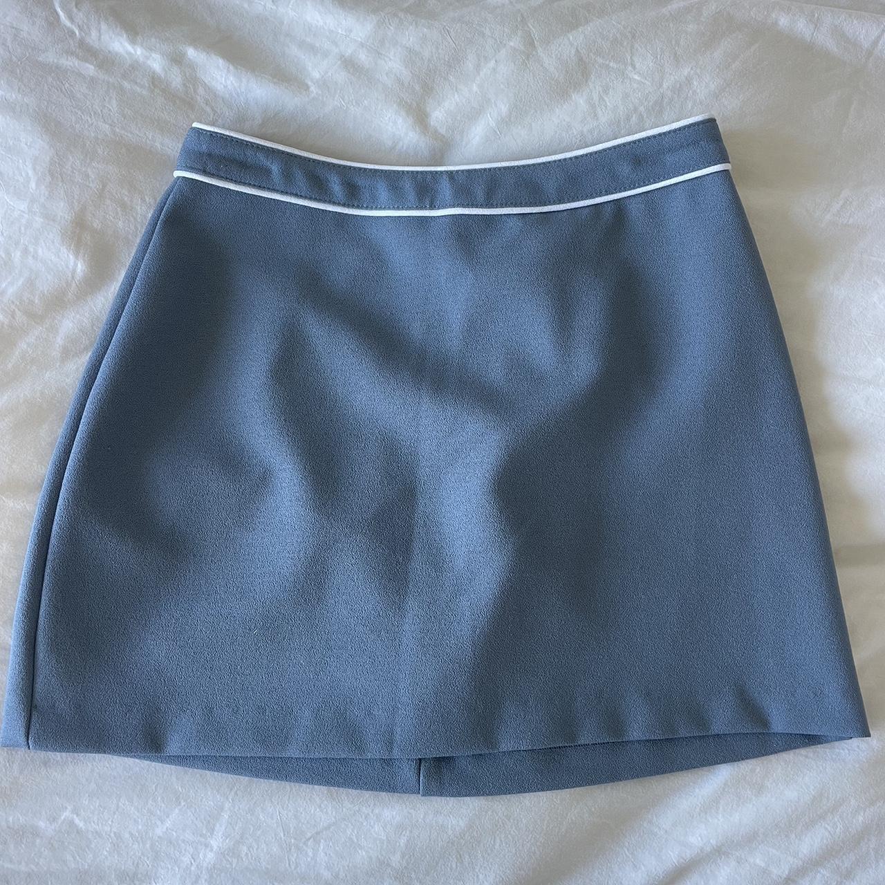 Blue/Grey mini skirt. 13 inch waist, 13.5 length. ️... - Depop