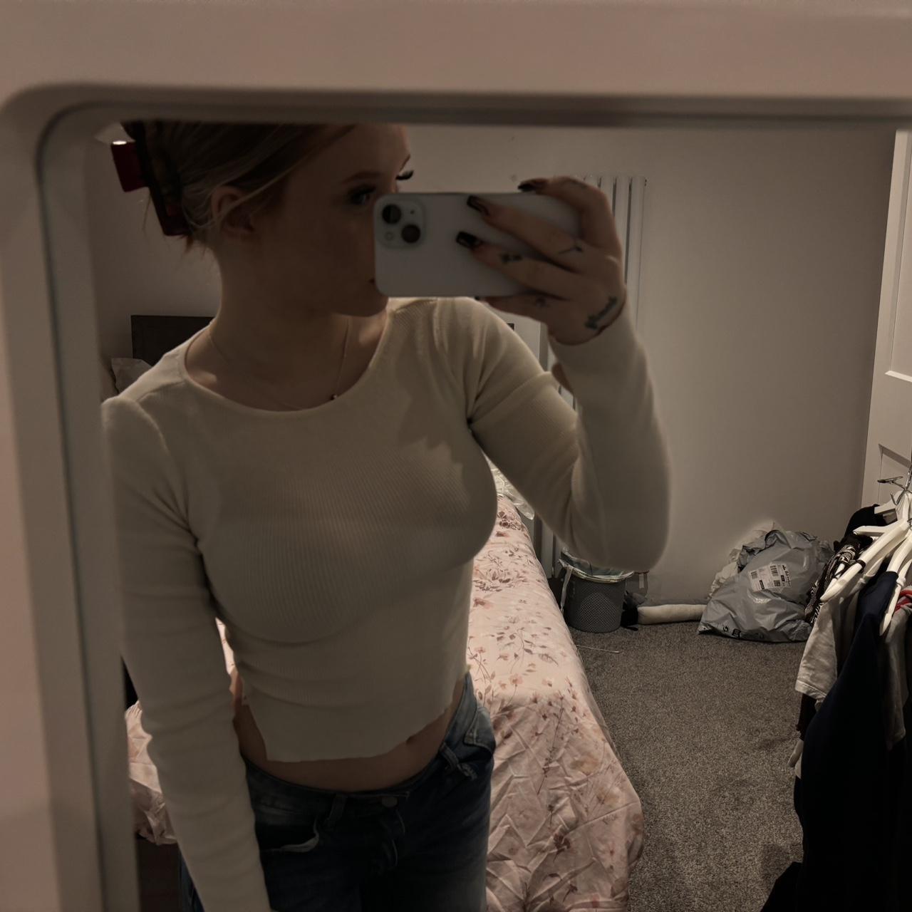 cream open back long sleeve would fit up to a size... - Depop