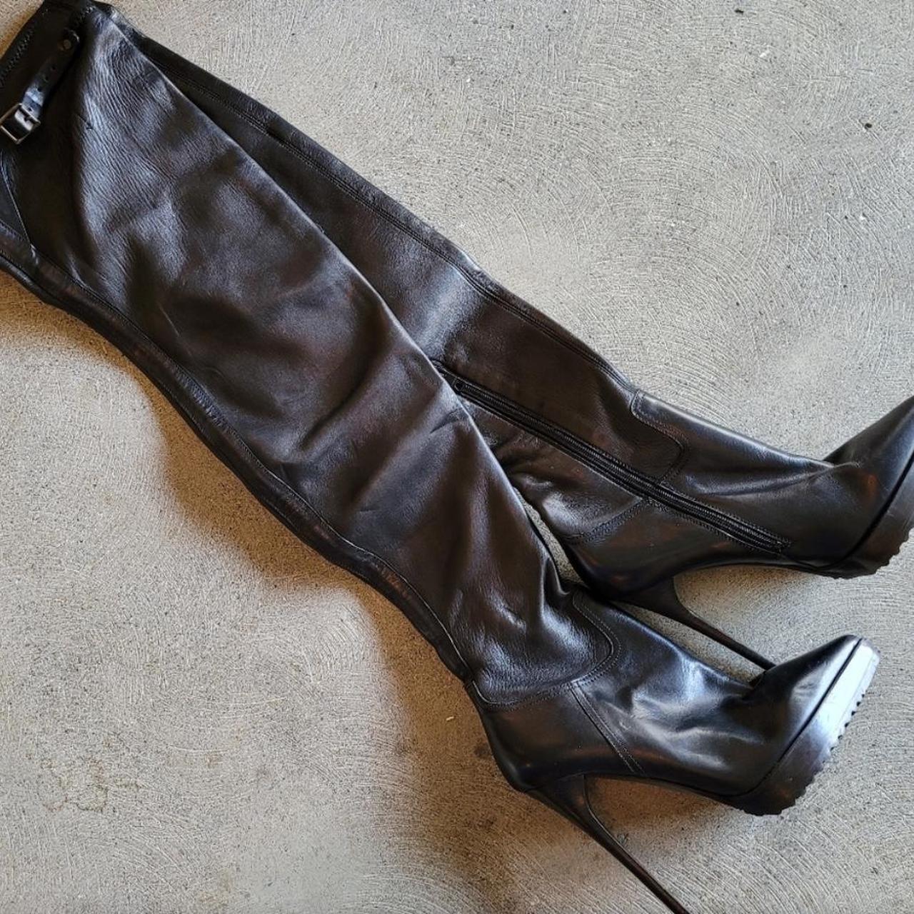 Burberry black thigh high boots. too small on me Depop