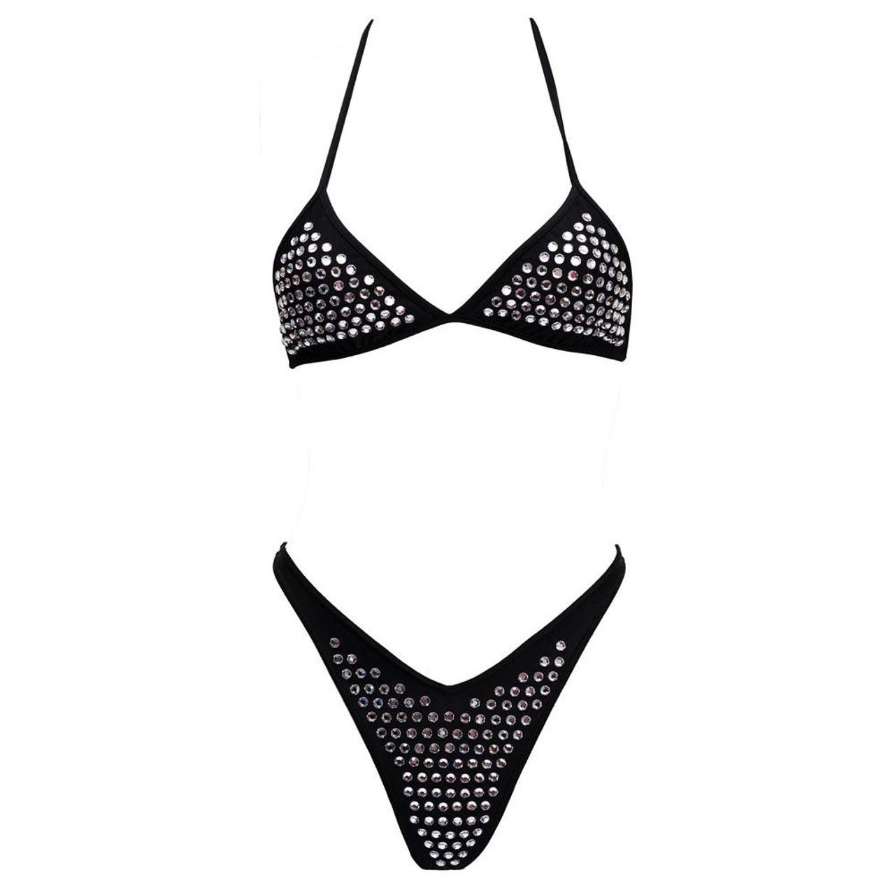 Chanel Rhinestone Black Two-Piece Bikini Swimsuit.